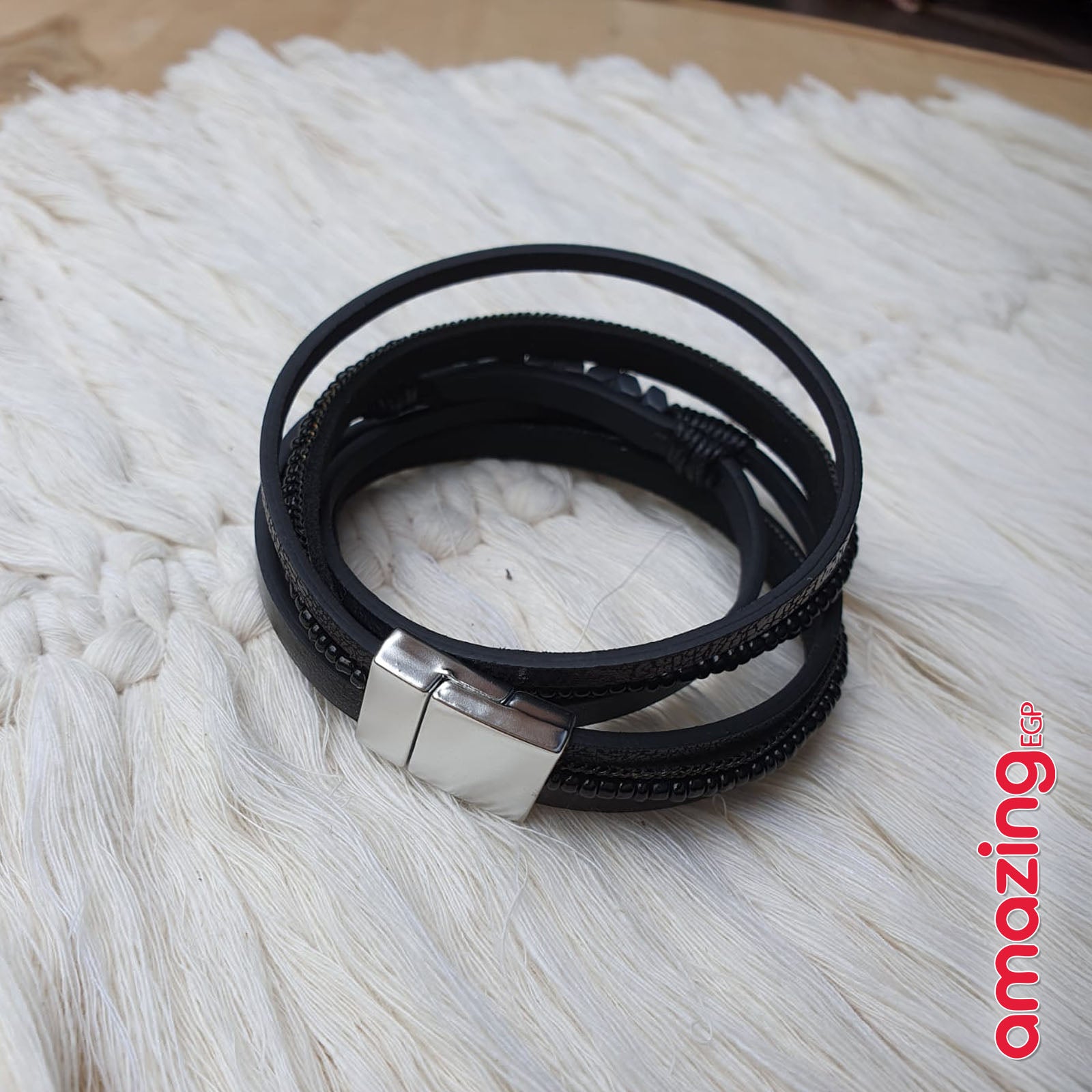 سوار للجنسين إسورة مضفرة بجلد طبيعي فاخر للرجال والنساء اساور يد محظوظ أسورة منسوجة زخرفة اليدوية جلد طبيعي -اسود