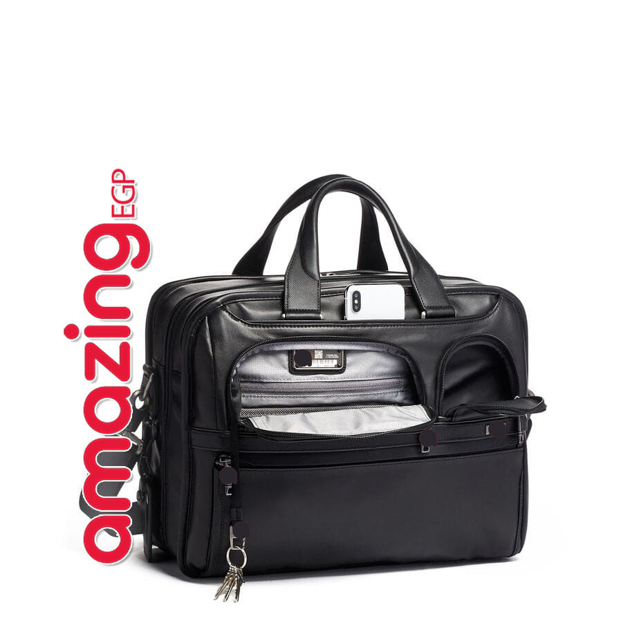 حقيبة لابتوب Alpha2 جلد ناپا أسود – 17 بوصة مع حزام كتف مبطن – جودة عالية راقية فاخرة - حقيبة لابتوب واغراض Luxury خفيفة، متينة، وأنيقة للجنسين (096141D2)