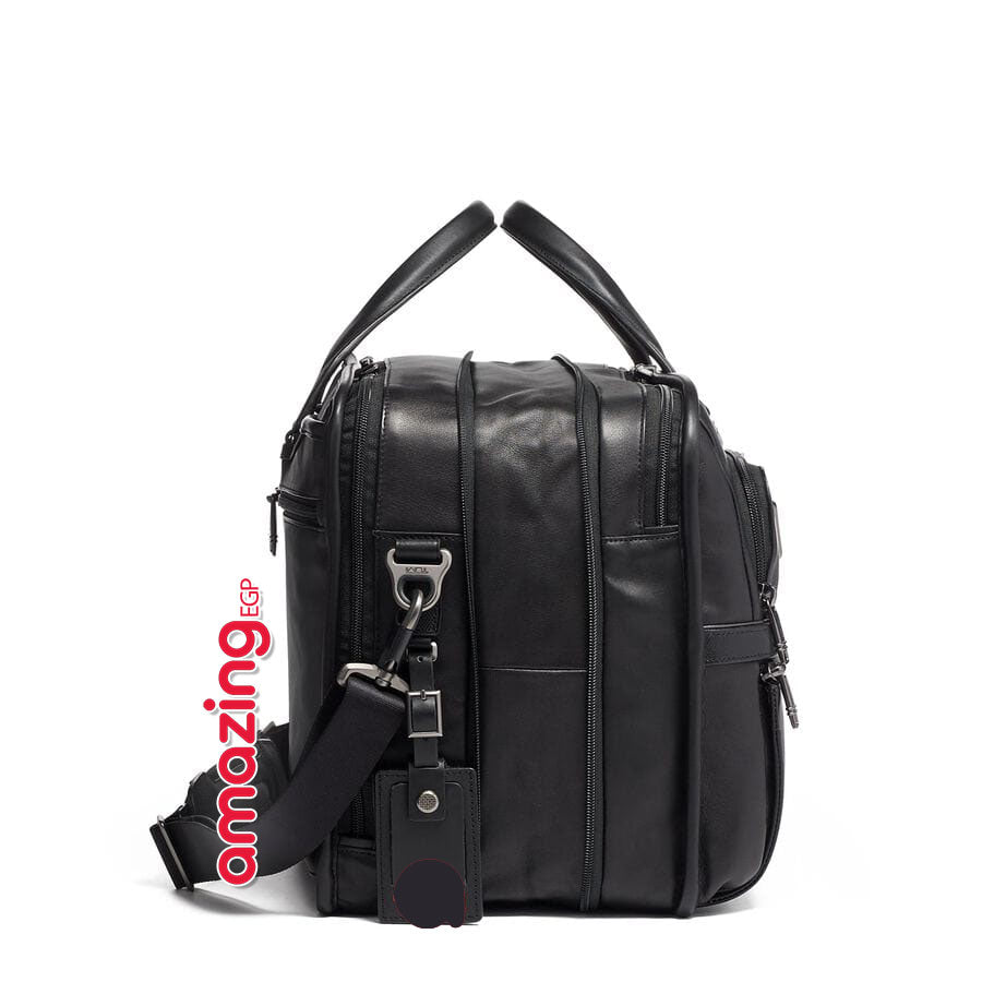 حقيبة لابتوب Alpha2 جلد ناپا أسود – 17 بوصة مع حزام كتف مبطن – جودة عالية راقية فاخرة - حقيبة لابتوب واغراض Luxury خفيفة، متينة، وأنيقة للجنسين (096141D2)