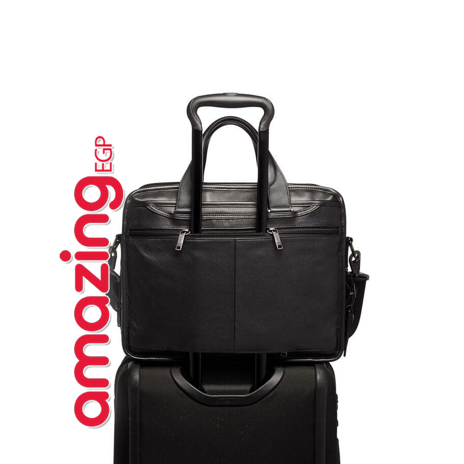 حقيبة لابتوب Alpha2 جلد ناپا أسود – 17 بوصة مع حزام كتف مبطن – جودة عالية راقية فاخرة - حقيبة لابتوب واغراض Luxury خفيفة، متينة، وأنيقة للجنسين (096141D2)