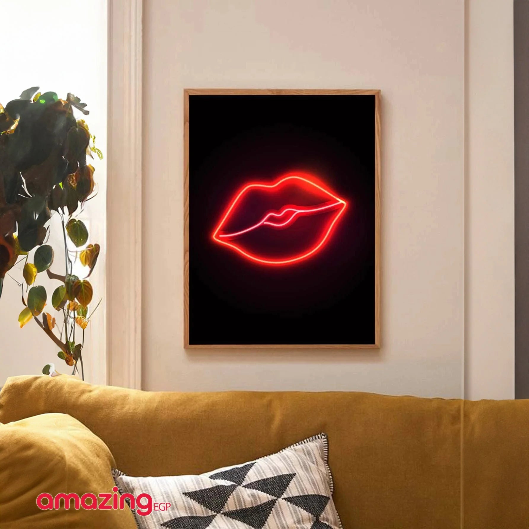 صورة الجدار بجرافيك بوسة شفاه ملصق فني جداري من ألياف اصطناعية قماش مطبوع عليه  - بدون اطار | امراه تمثال تمثال مكتب ديكور ديكور_مكتب ديكور_منزل نصف راس | amazingEGP