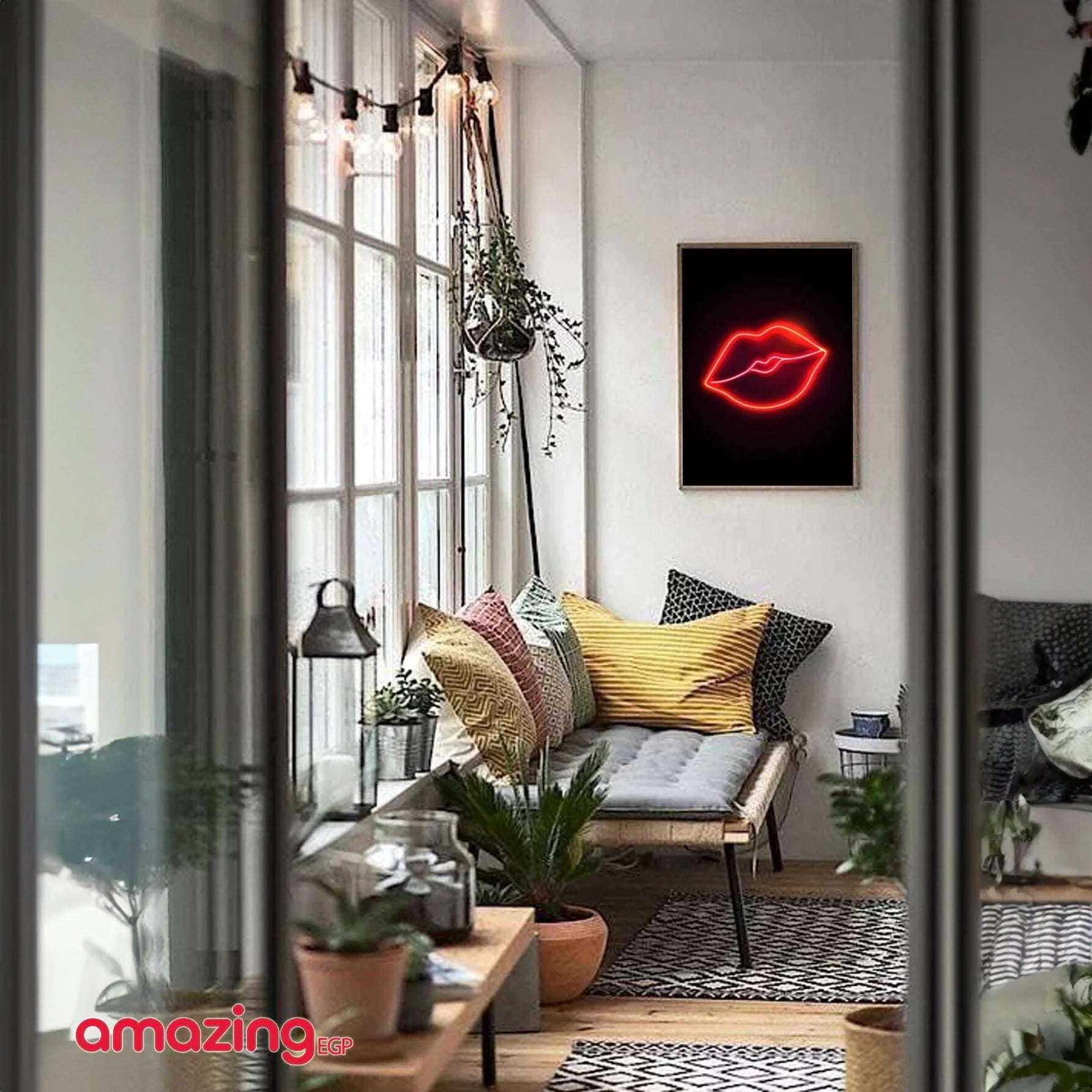 صورة الجدار بجرافيك بوسة شفاه ملصق فني جداري من ألياف اصطناعية قماش مطبوع عليه  - بدون اطار | امراه تمثال تمثال مكتب ديكور ديكور_مكتب ديكور_منزل نصف راس | amazingEGP