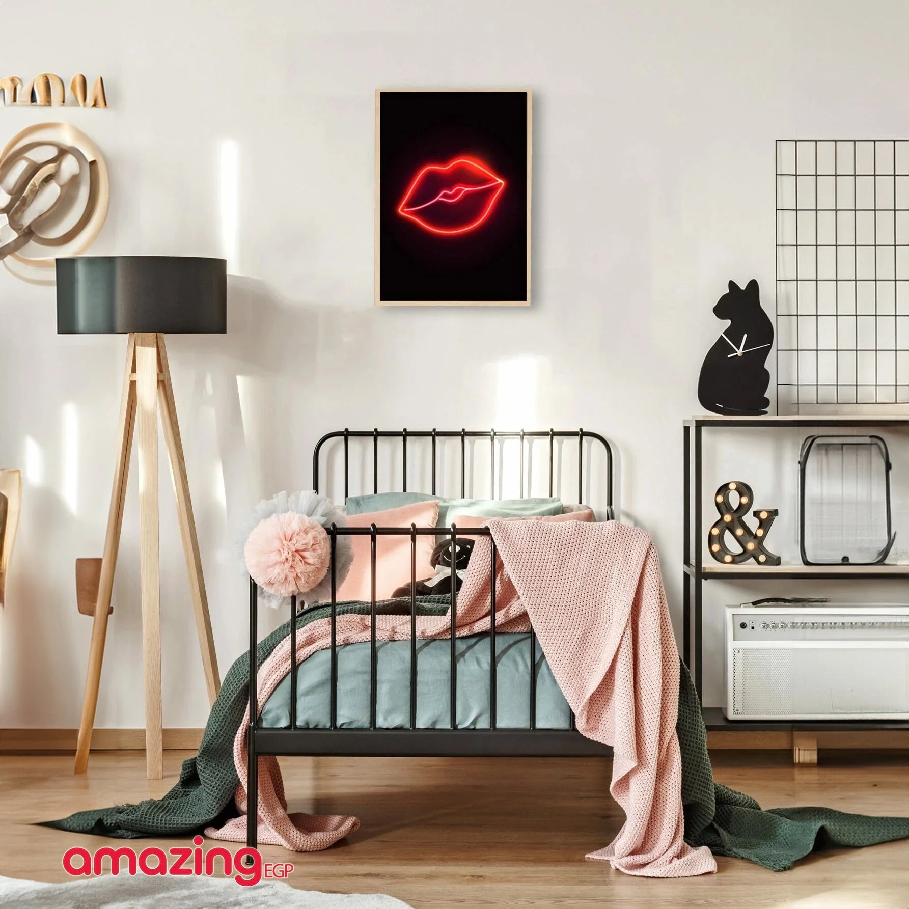 صورة الجدار بجرافيك بوسة شفاه ملصق فني جداري من ألياف اصطناعية قماش مطبوع عليه  - بدون اطار | امراه تمثال تمثال مكتب ديكور ديكور_مكتب ديكور_منزل نصف راس | amazingEGP