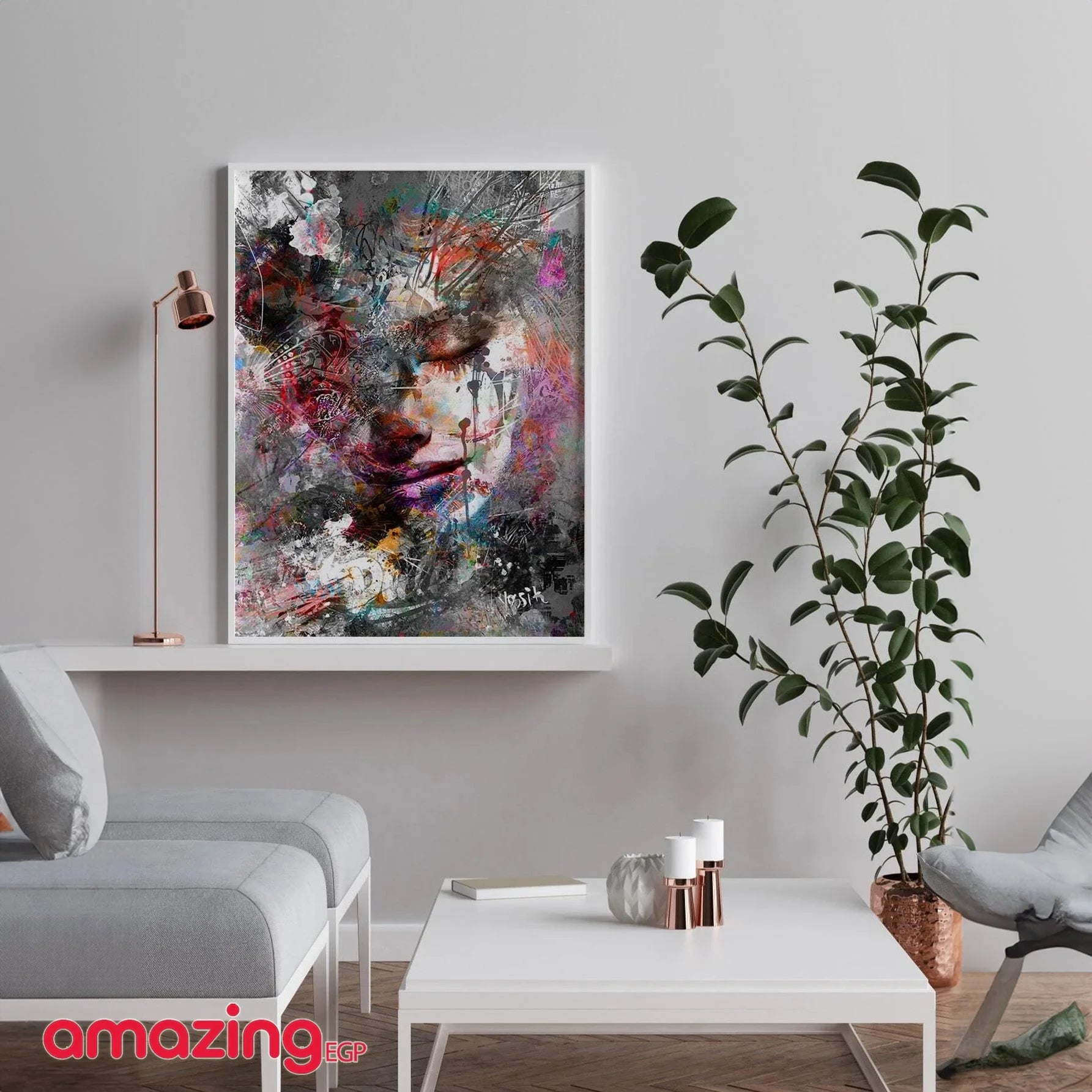 صورة الجدار بجرافيك شخصية ملصق فني جداري من ألياف اصطناعية  قماش مطبوع عليه  - بدون اطار | امراه تمثال تمثال مكتب ديكور ديكور_مكتب ديكور_منزل نصف راس | amazingEGP