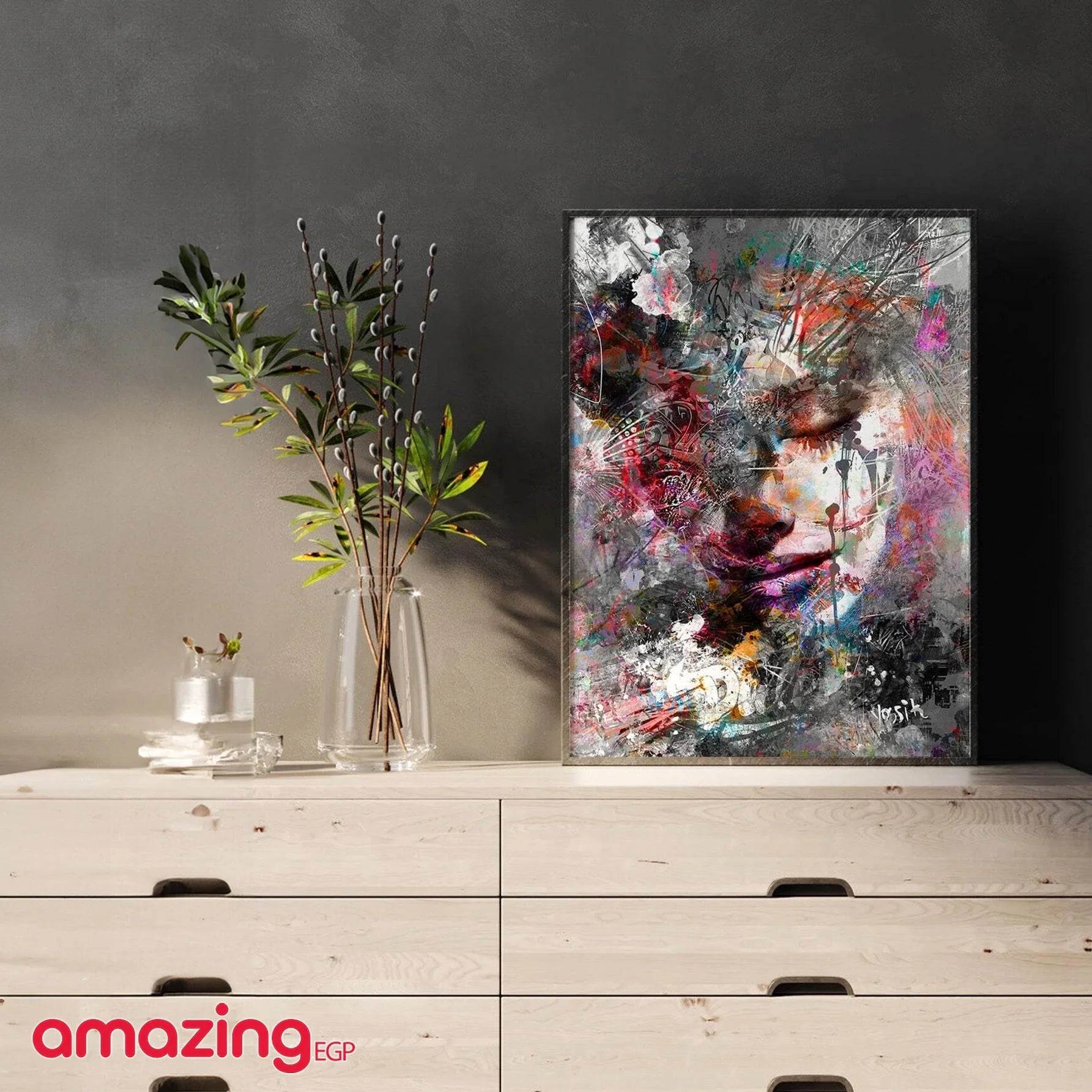 صورة الجدار بجرافيك شخصية ملصق فني جداري من ألياف اصطناعية  قماش مطبوع عليه  - بدون اطار | امراه تمثال تمثال مكتب ديكور ديكور_مكتب ديكور_منزل نصف راس | amazingEGP