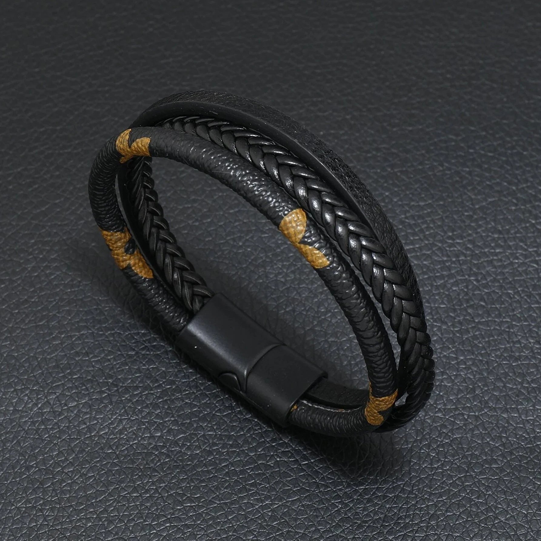 سوار للرجال إسورة مضفرة بجلد طبيعي رجالي اساور يد للرجال - اسود | اسورة اكسسوارات الرجال | amazingEGP