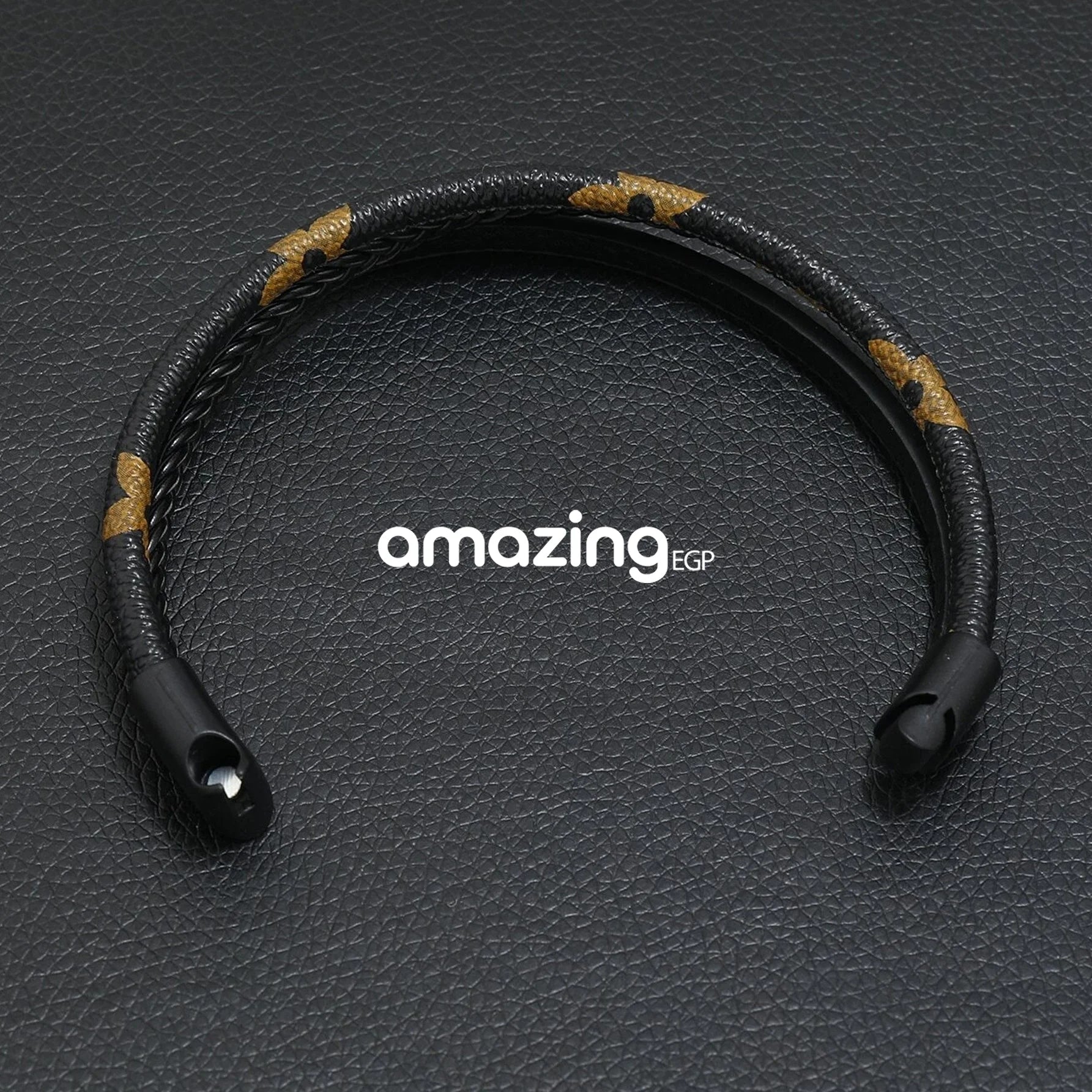 سوار للرجال إسورة مضفرة بجلد طبيعي رجالي اساور يد للرجال - اسود | اسورة اكسسوارات الرجال | amazingEGP