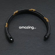 سوار للرجال إسورة مضفرة بجلد طبيعي رجالي اساور يد للرجال - اسود | اسورة اكسسوارات الرجال | amazingEGP