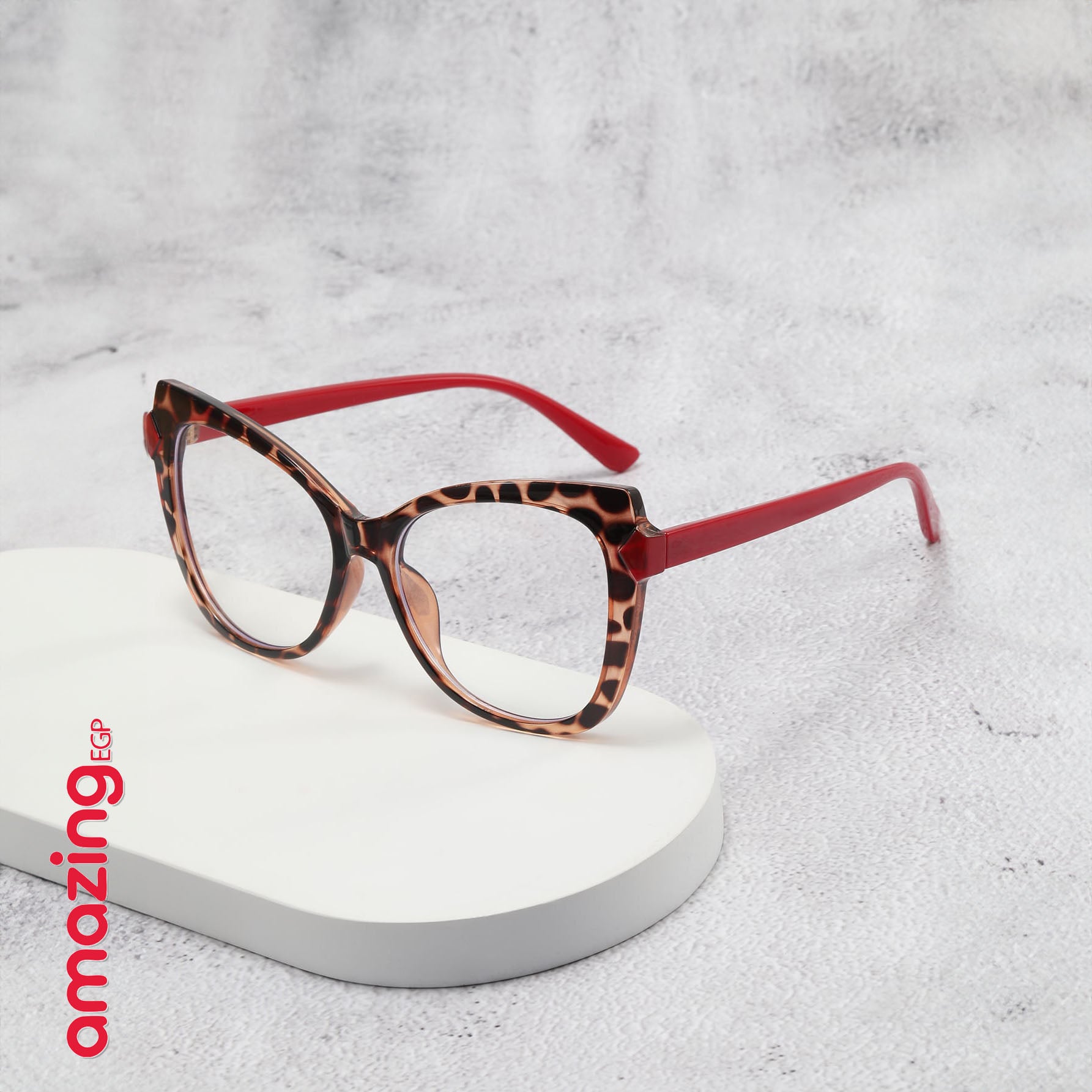 نظارات حماية من الضوء الأزرق للكمبيوتر بإطار عين القطة بطبعة النمر – عدسات شفافة UV400، وزن خفيف – نقشة نمر/أذرع حمراء