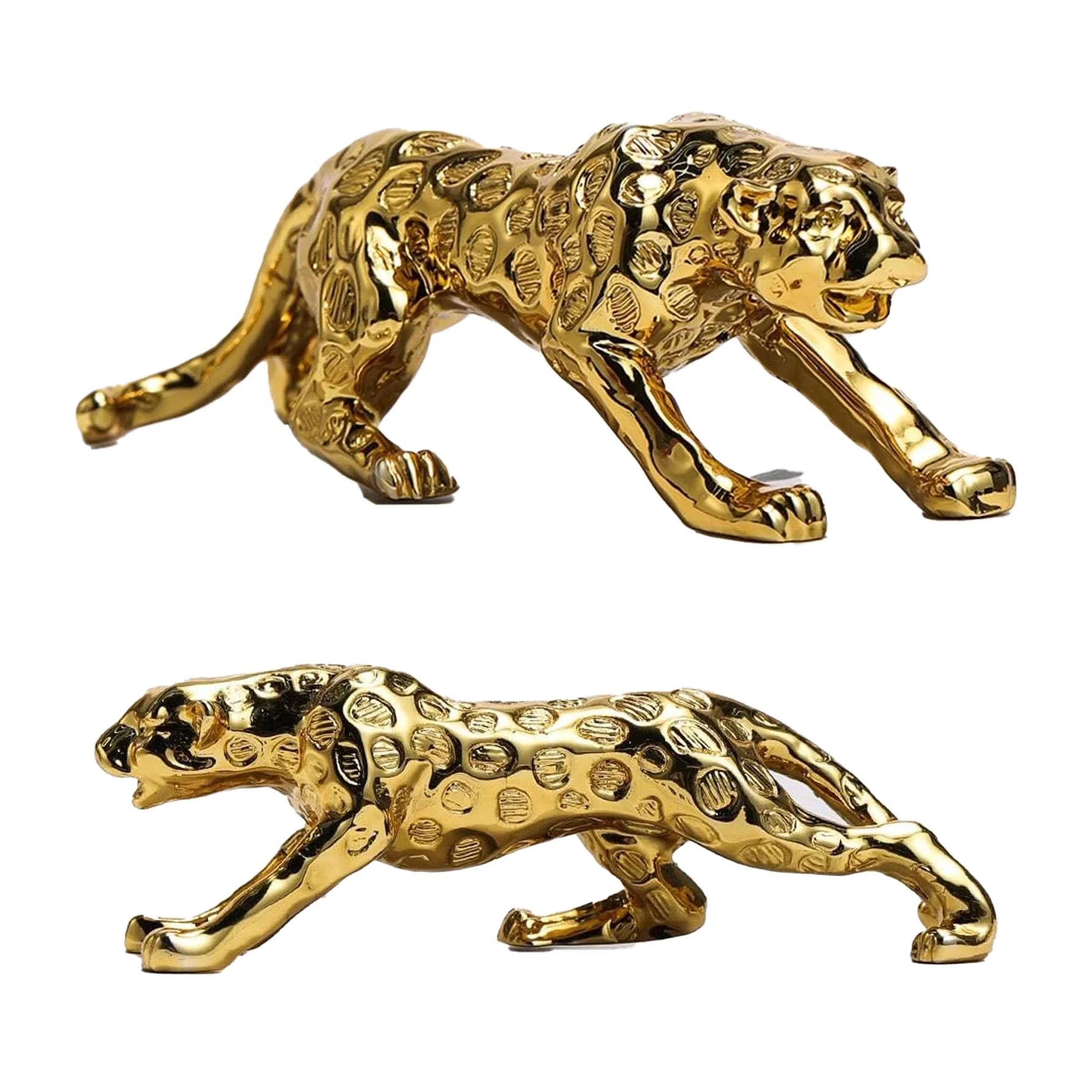 منحوتة مودرن بوليستون ديكور بطباعة جلد الفهد تصميم فهد قطعة واحدة بوليريسين 15 سم 4 سم 45 سم ذهبي | تمثال تمثال مكتب ديكور ديكور_مكتب ديكور_منزل طائر فهد نمر | amazingEGP