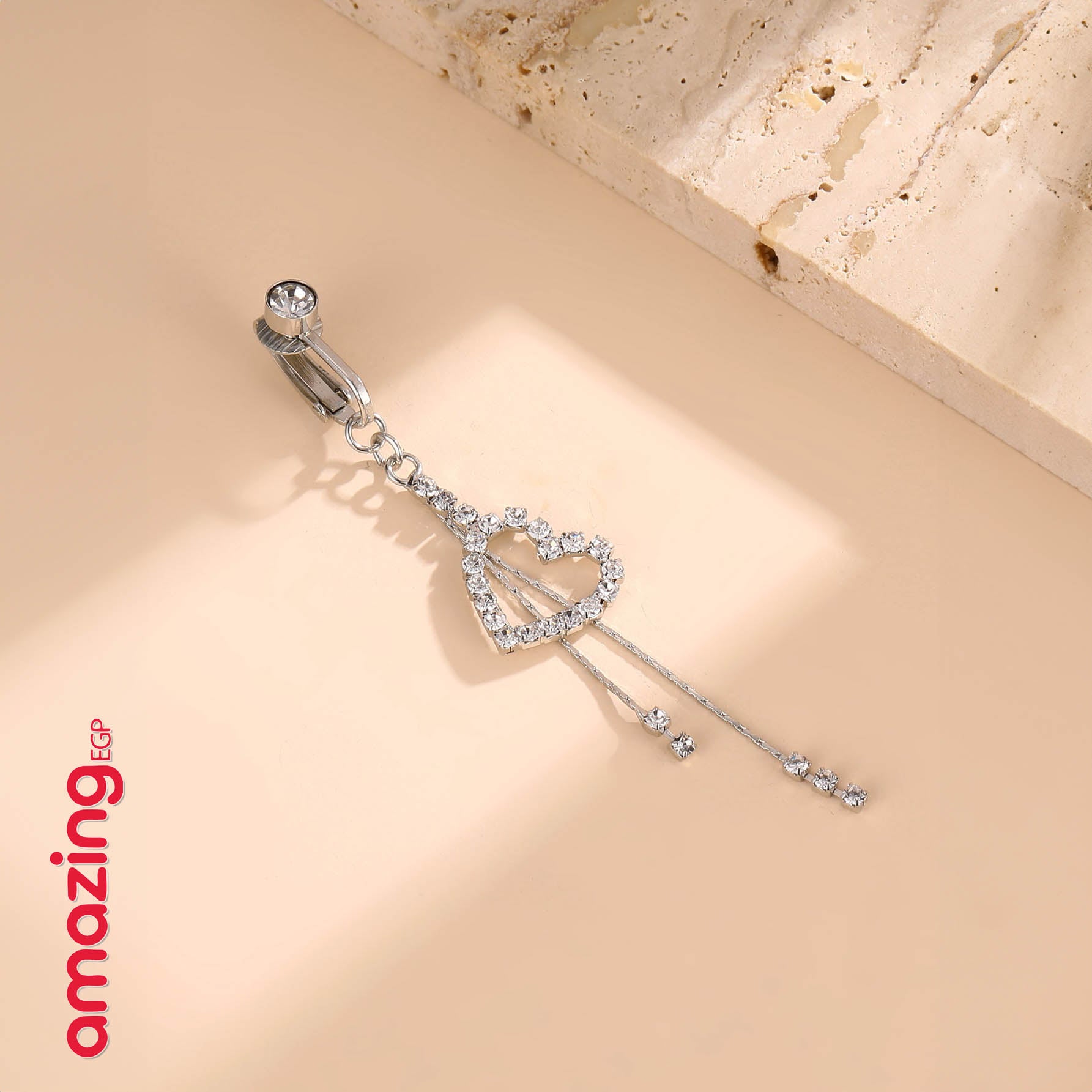 خاتم السرة من الفولاذ المقاوم للصدأ خاتم الموضة شكل القلب مكعب زركونيا غير خارقة سرة البطن للنساء ، مجوهرات ثقب البطن الكلاسيكية للارتداء اليومي | قطعة واحدة | فضي