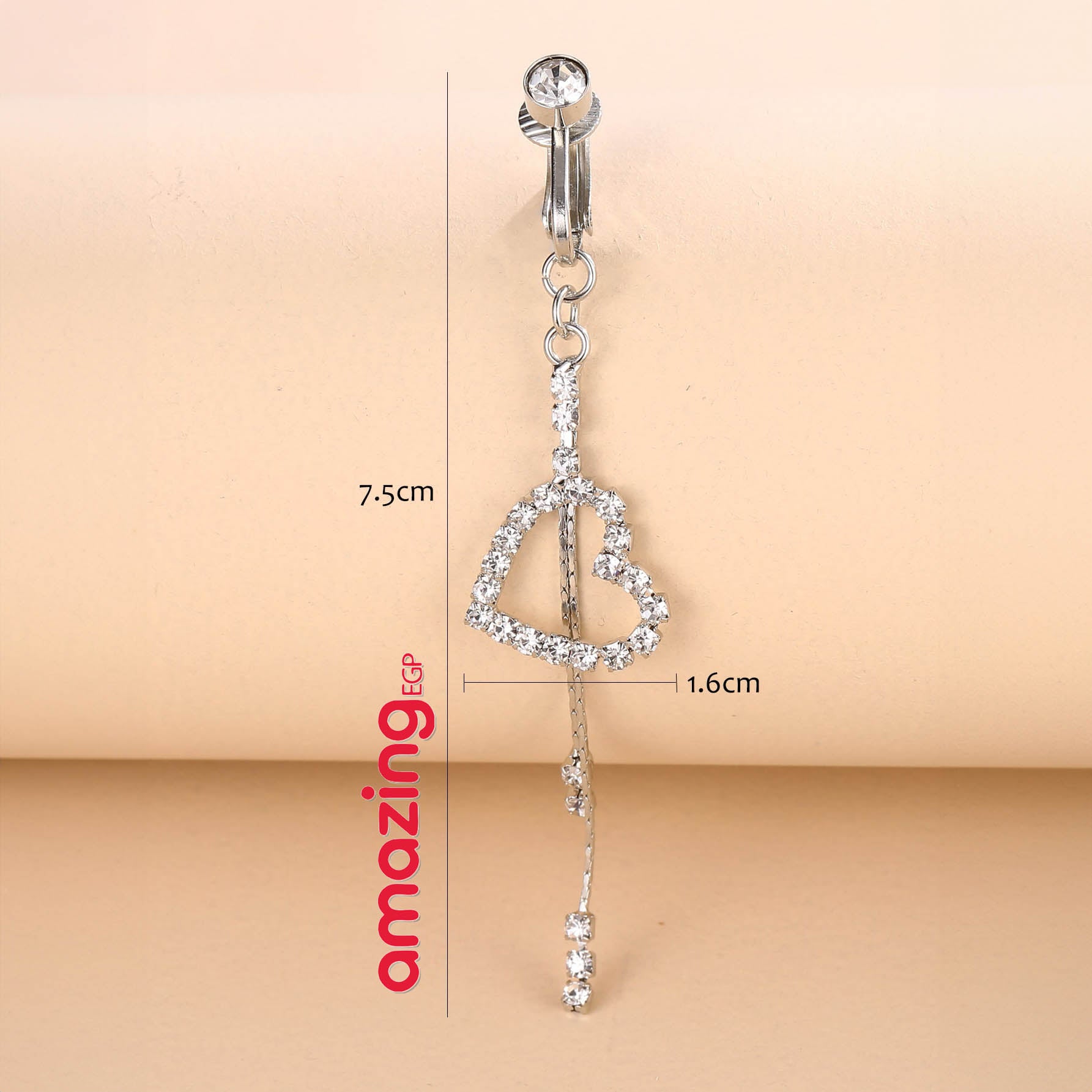 خاتم السرة من الفولاذ المقاوم للصدأ خاتم الموضة شكل القلب مكعب زركونيا غير خارقة سرة البطن للنساء ، مجوهرات ثقب البطن الكلاسيكية للارتداء اليومي | قطعة واحدة | فضي