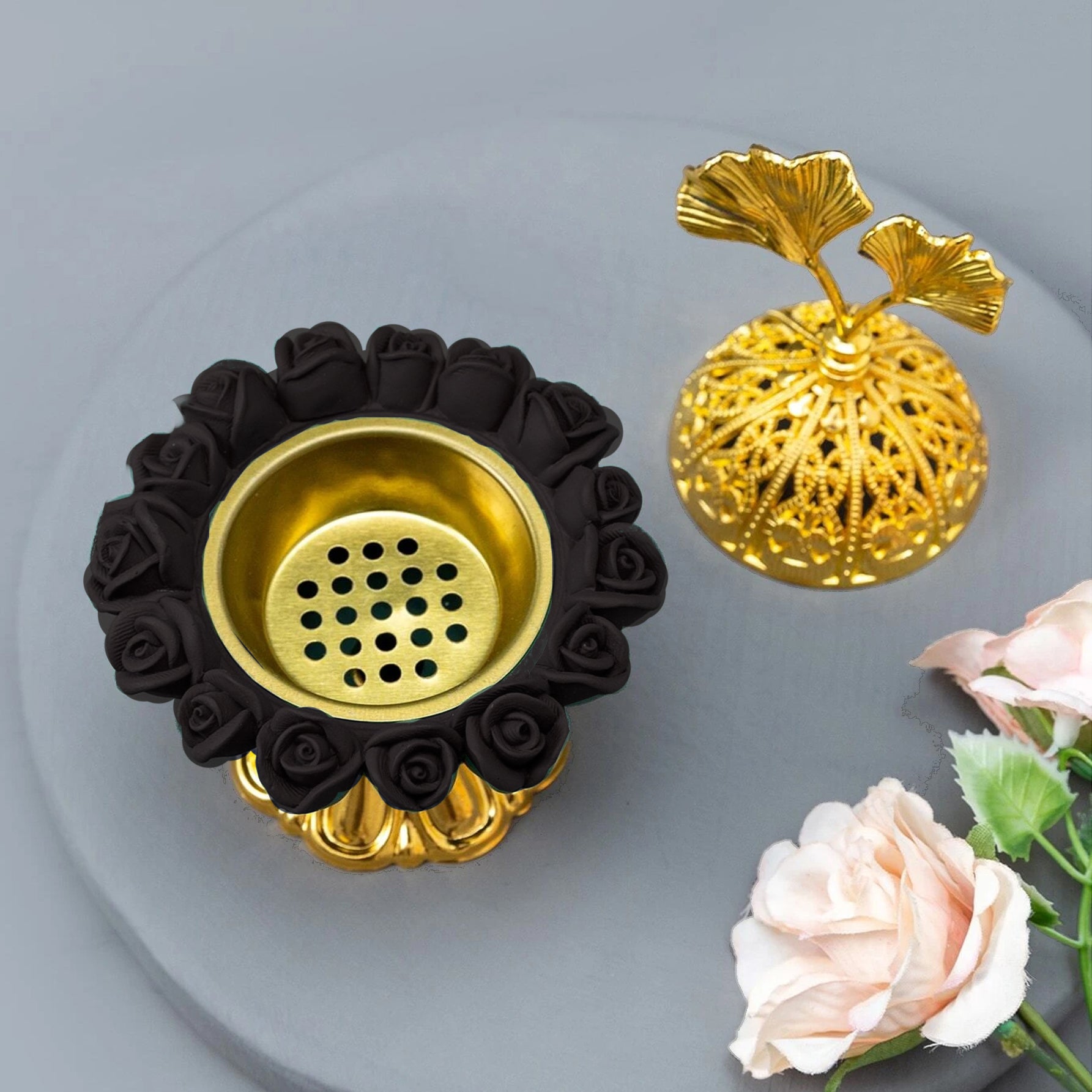 مبخرة وفواحة للبخور بتصميم ديكوري انيق، مبخرة بخور تصميم قطعة واحدة لبخور العود والزهور (اسود)