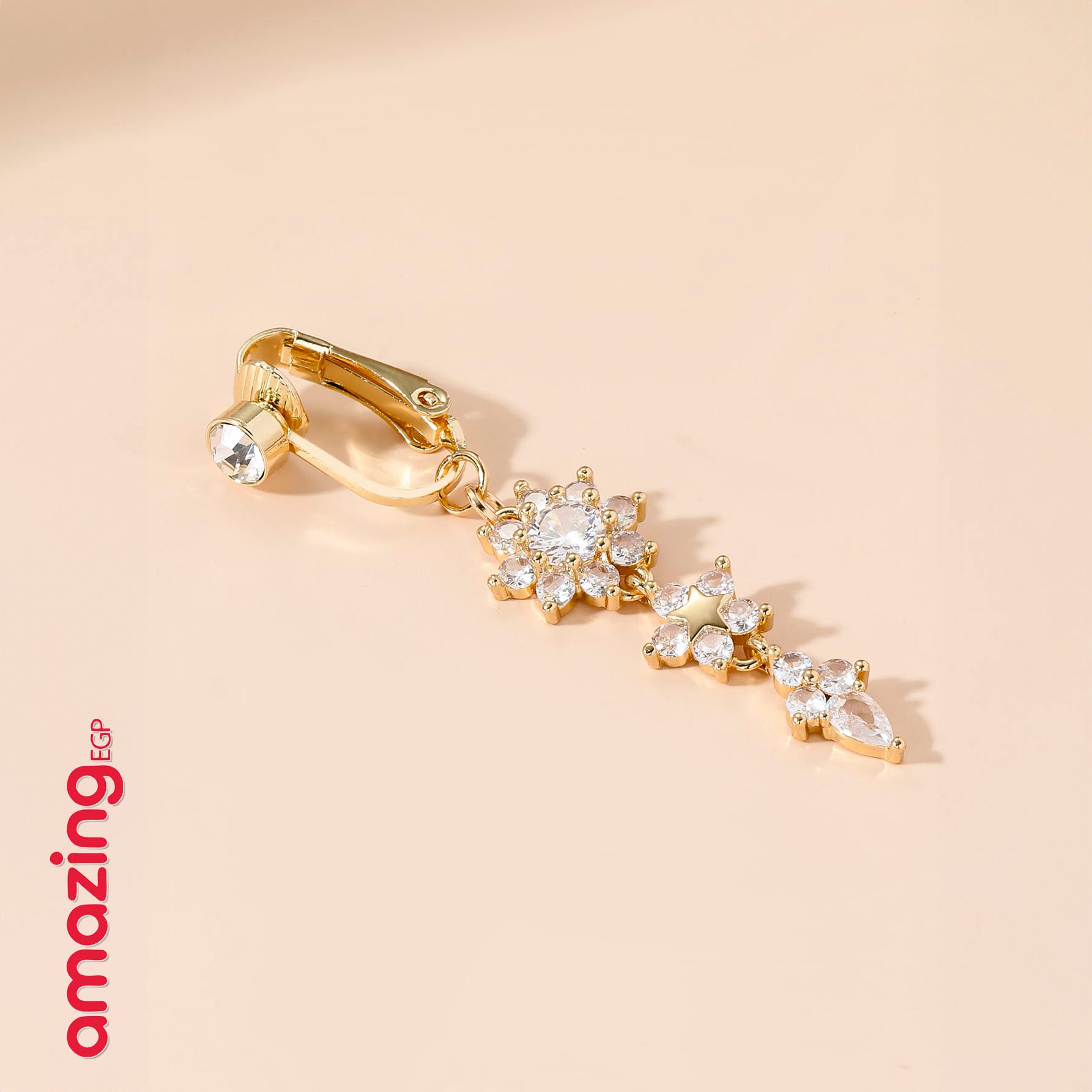 خاتم السرة من الفولاذ المقاوم للصدأ خاتم الموضة شكل زهرة ونجوم مكعب زركونيا غير خارقة سرة البطن للنساء ، مجوهرات ثقب البطن الكلاسيكية للارتداء اليومي | قطعة واحدة | ذهبي