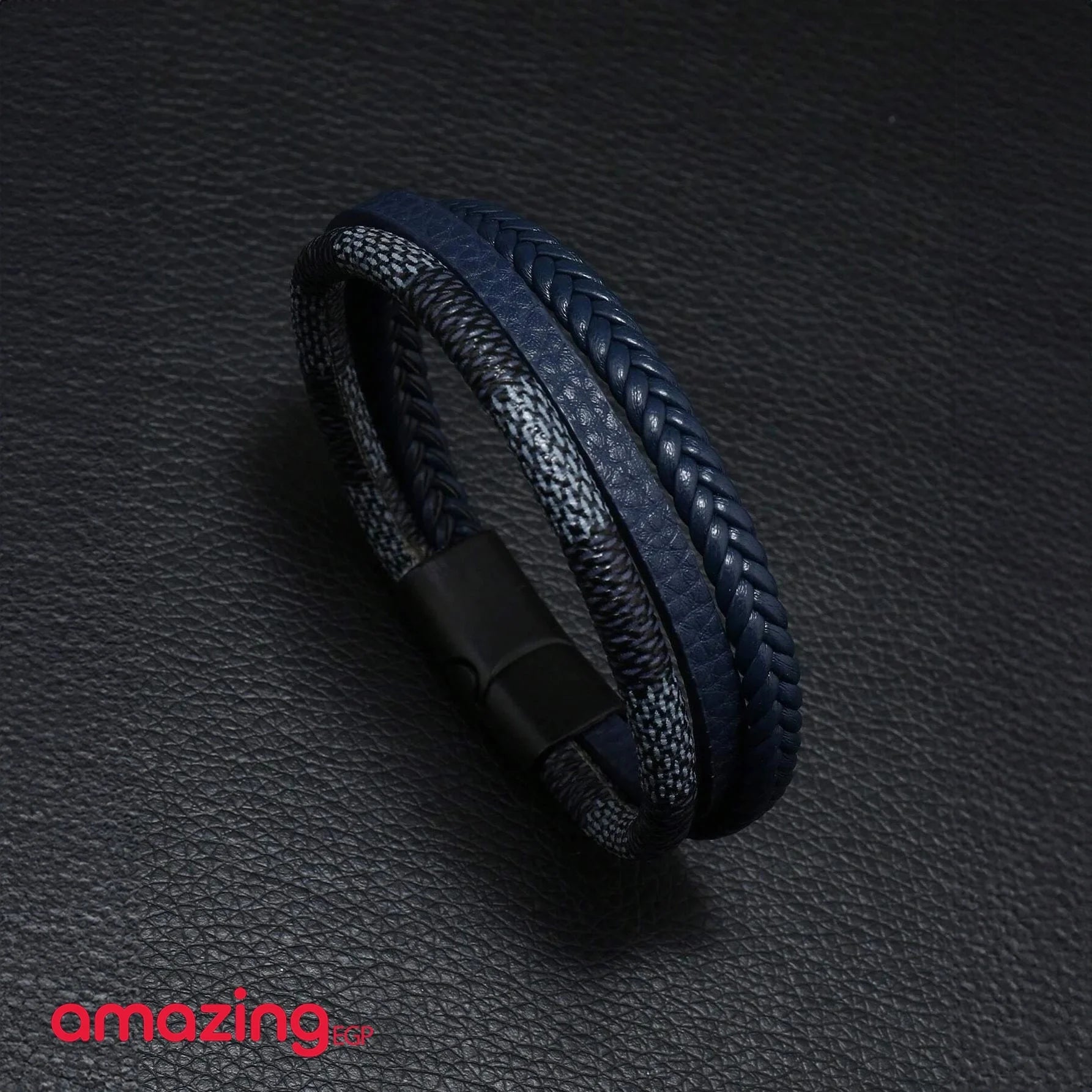 سوار للرجال إسورة مضفرة بجلد طبيعي فاخر رجالي اساور يد للرجال - ازرق | اسورة اكسسوارات الرجال حظاظة سوار ملابس_رجالي | amazingEGP