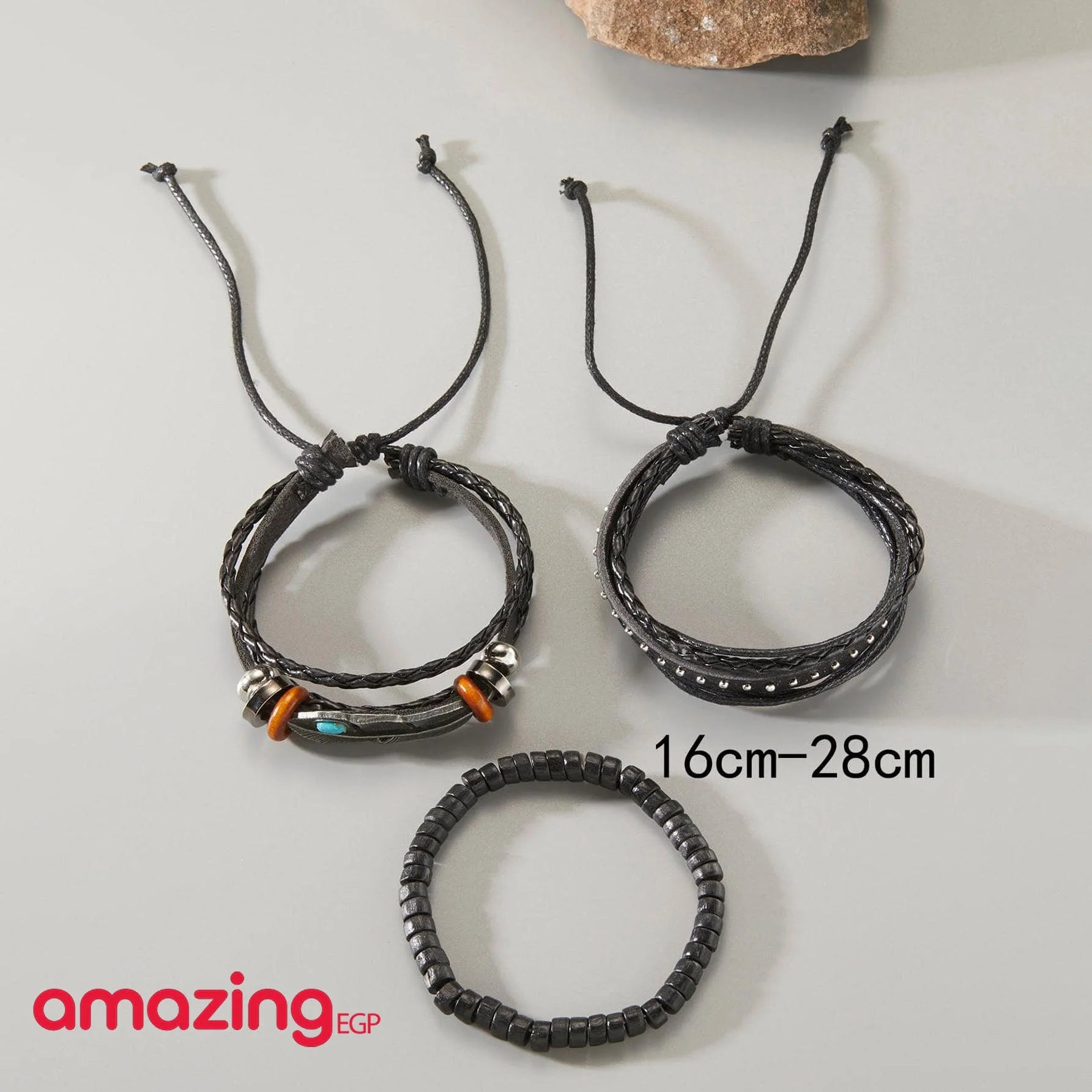 مجموعة من سوار مطرز اساور إسورة يد للرجال من الخشب - 3 قطع | اساور اسورة اكسسوارات الرجال سوار | amazingEGP