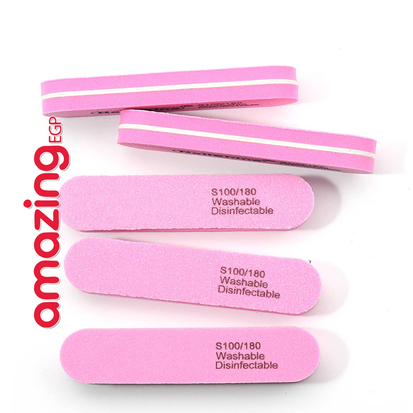 مُبْرِد أظافر إسفنجي بلوك 100/180 مزدوج الجهتين – وردي، قابل للغسل وإعادة الاستخدام لمانيكير وباديكير الصالون والمنزل | متوسط الحجم | 5 قطع