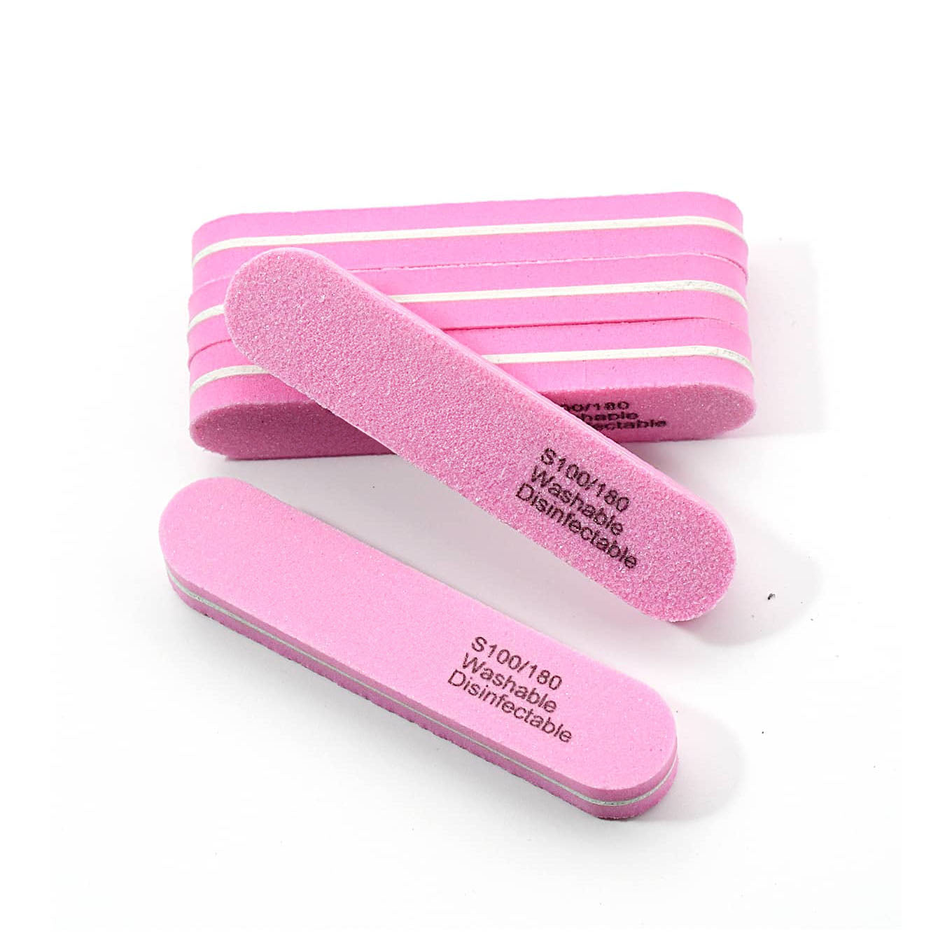 مُبْرِد أظافر إسفنجي بلوك 100/180 مزدوج الجهتين – وردي، قابل للغسل وإعادة الاستخدام لمانيكير وباديكير الصالون والمنزل | متوسط الحجم | 5 قطع