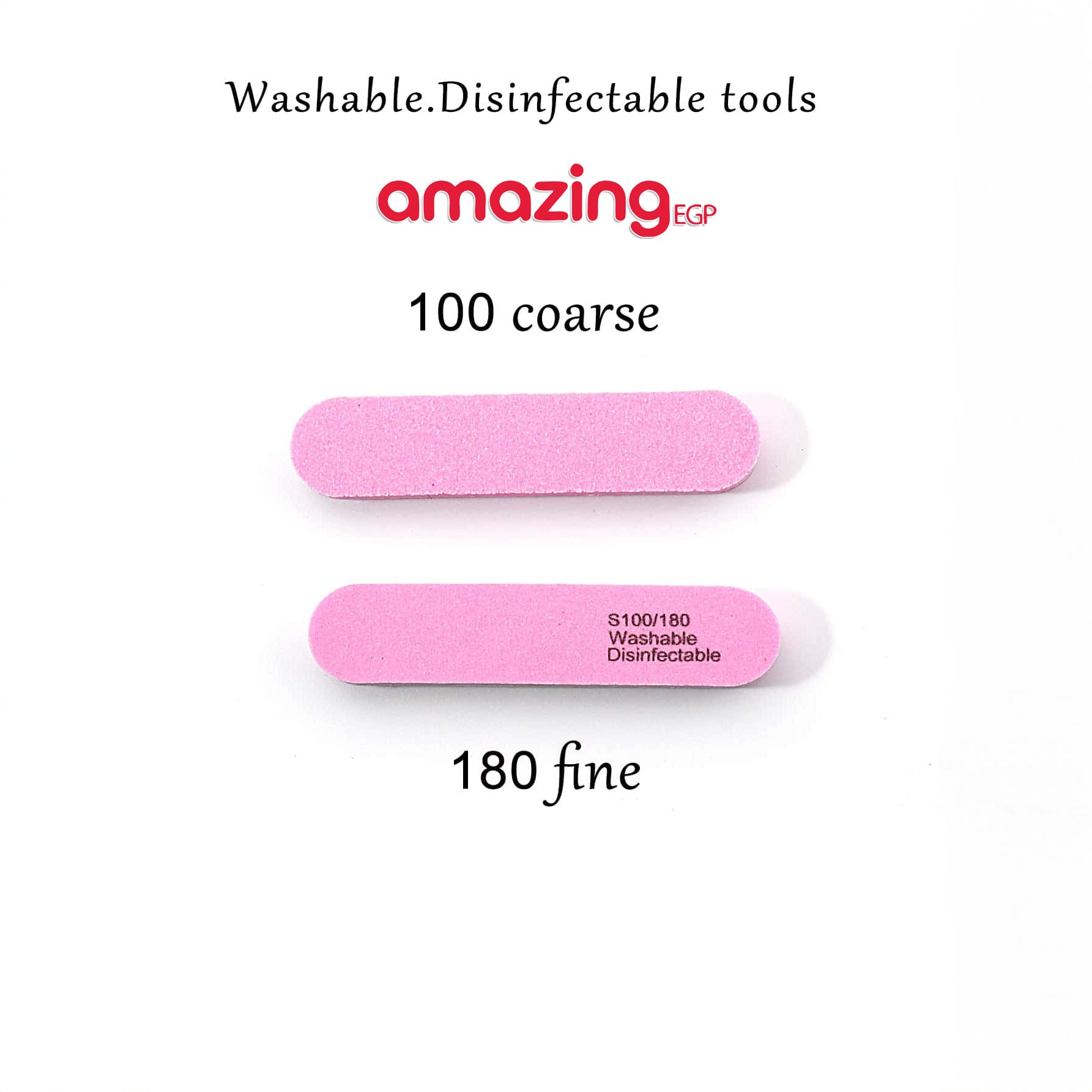 مُبْرِد أظافر إسفنجي بلوك 100/180 مزدوج الجهتين – وردي، قابل للغسل وإعادة الاستخدام لمانيكير وباديكير الصالون والمنزل | متوسط الحجم | 5 قطع