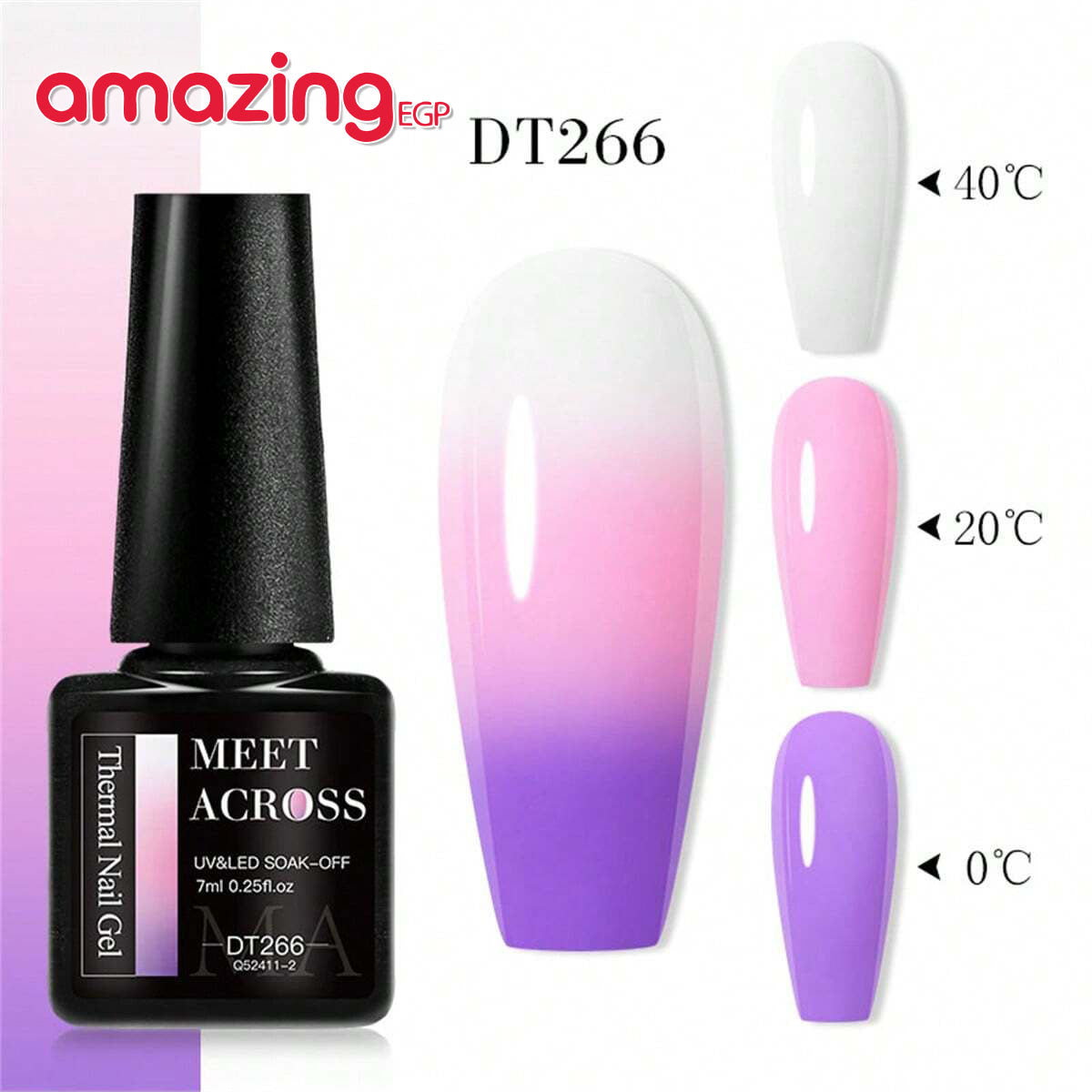 طلاء أظافر جيل حراري باللون الوردي الأرجواني ويتحول لثلاثة ألوان بتغيير درجة الحرارة يدوم فترة طويلة جزئيًا بإمكانية إزالته، يُستخدم لفن أظافر Uv جل Manicures لتزيين أظافر عيد الميلاد وتصميمها تحفة فنية | ووردي (7 مل)