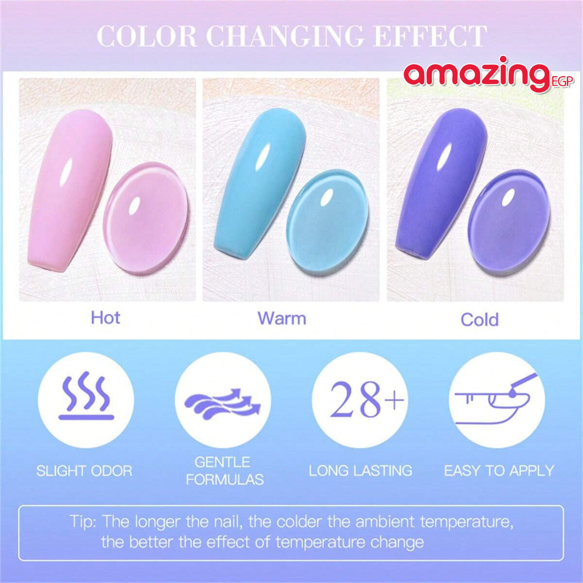 طلاء جل حراري متغيّر اللون بتأثير  باللون الأحمر الوردي متغير الألوان مع درجة حرارة الأظافر مكون من 3 طبقات سمي بالدائم و بإمكانه نزعه بتقنية الرطوبة ، مناسب للون الأظافر الجدارة الفنية بإستخدام التقنية الـuv Led | وردي/أحمر (7 مل)