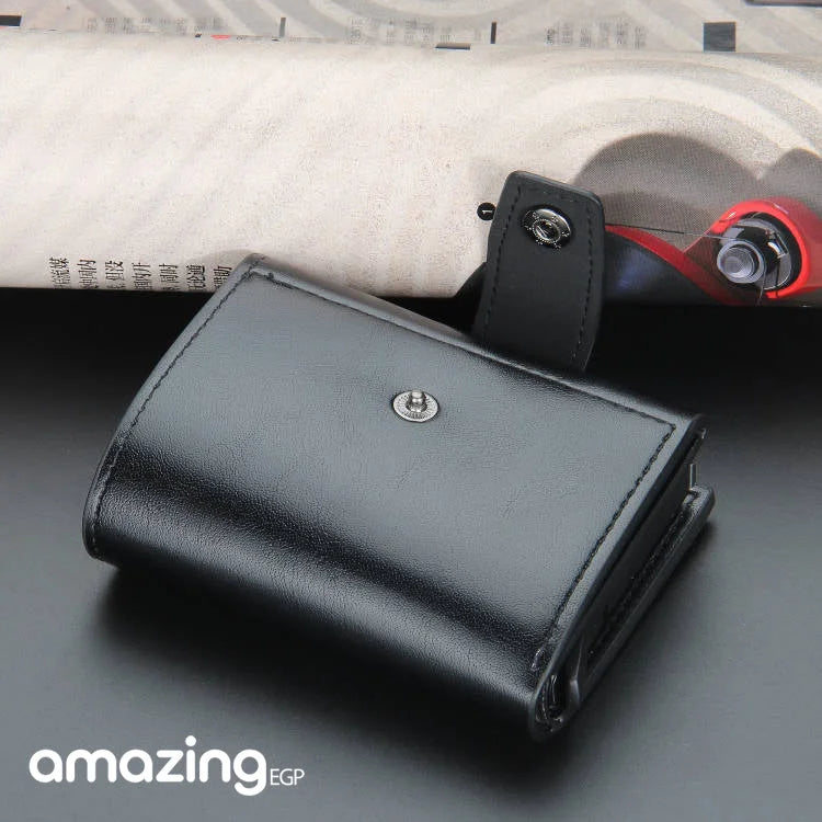 حامل بطاقات مع تقنية RFID - محفظة رجالية عالية الجودة من الجلد الأصلي محفظة ذكية نحيفة ورفيعة محفظة صغيرة هدية لحماية معلومات CC الخاصة بك بتقنية RFID | اسود| | الرجال جلد طبيعي محافظ محافظ نسائي محفظة محفظة رجالي محفظة كربون | amazingEGP