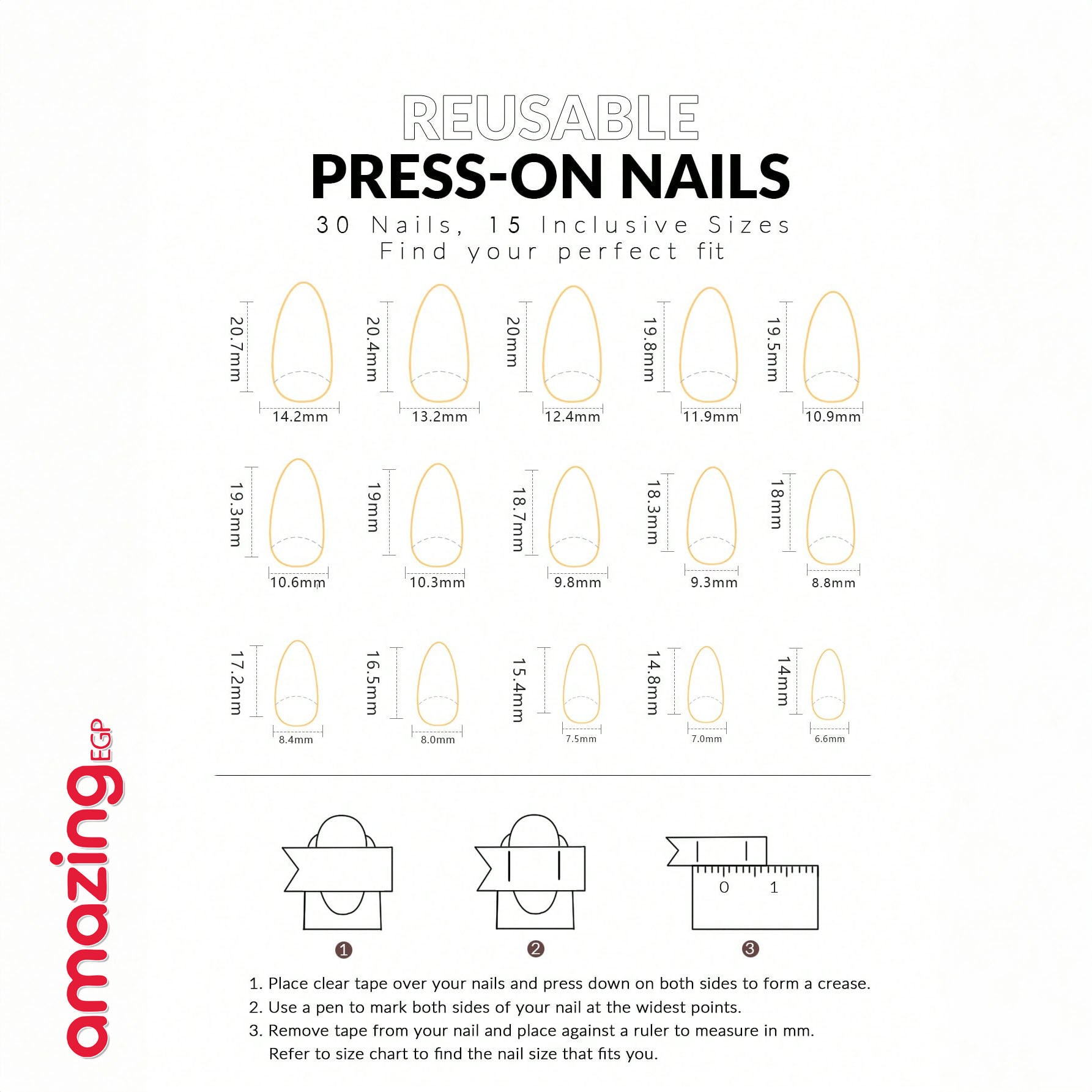 أظافر صناعية لاصقة – شكل لوزي أنيق (30 قطعة) بتدرّج طبيعي + غراء جيلي + مبرد – قابلة للإزالة وإعادة الاستخدام