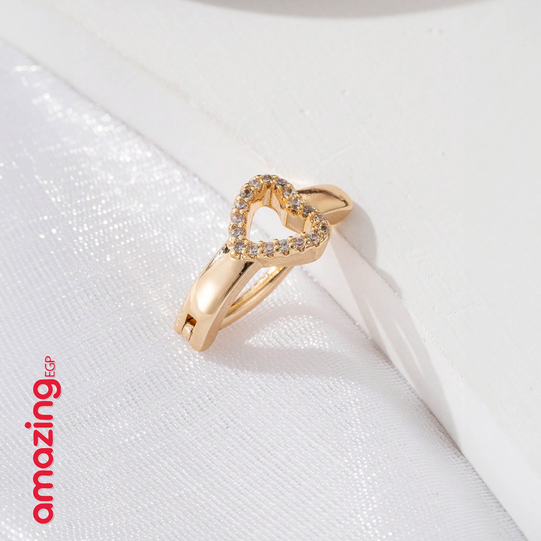 خاتم سُرّة بدون ثقب قلب مرصّع بزركونيا مطلي بالذهب – إكسسوار نسائي أنيق بدون ثقب