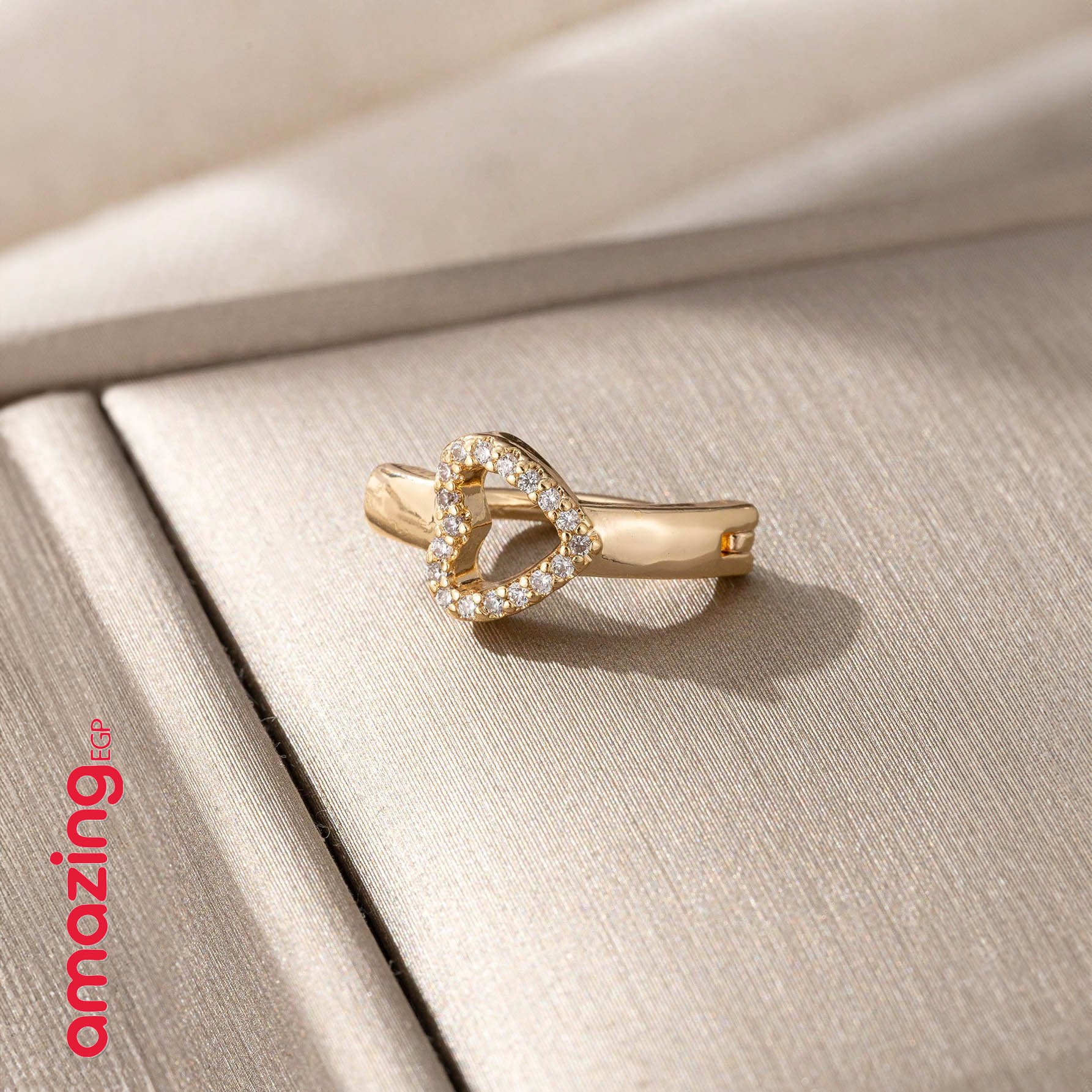 خاتم سُرّة بدون ثقب قلب مرصّع بزركونيا مطلي بالذهب – إكسسوار نسائي أنيق بدون ثقب
