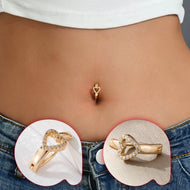 خاتم سُرّة بدون ثقب قلب مرصّع بزركونيا مطلي بالذهب  – إكسسوار نسائي أنيق بدون ثقب