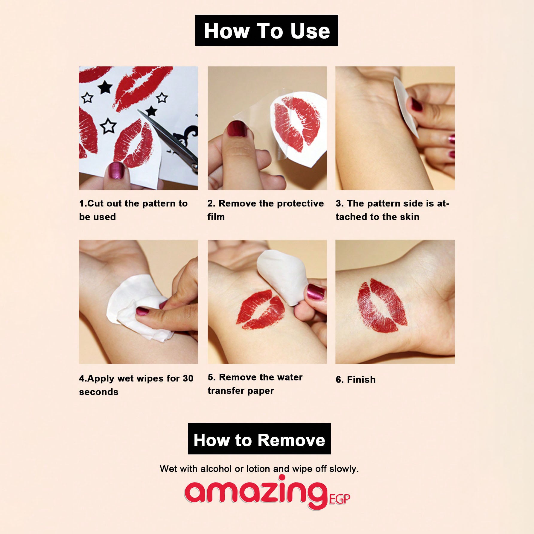 لصاقات وشم مؤقت 3D بحجم كبير (قطعتان) — شفاه حمراء مع فراشات وورود وكرز/فراولة | 3D33-35