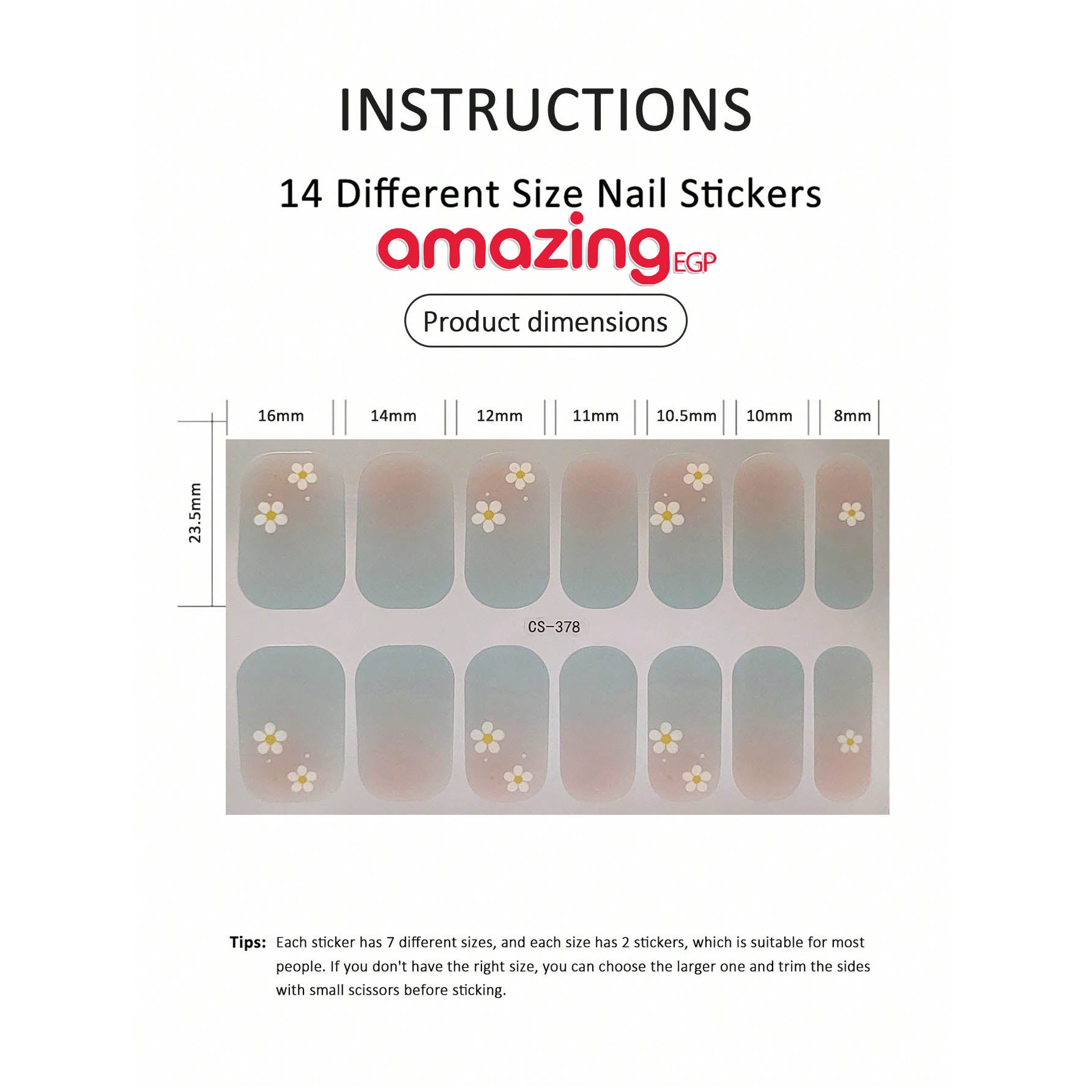 ملصقات مناكير كاملة الالتفاف – شريط أظافر ذاتي اللصق، مقاوم للماء وطويل الثبات، تصميم صيفي عصري لتزيين الأظافر CS-378 (شيت واحد)