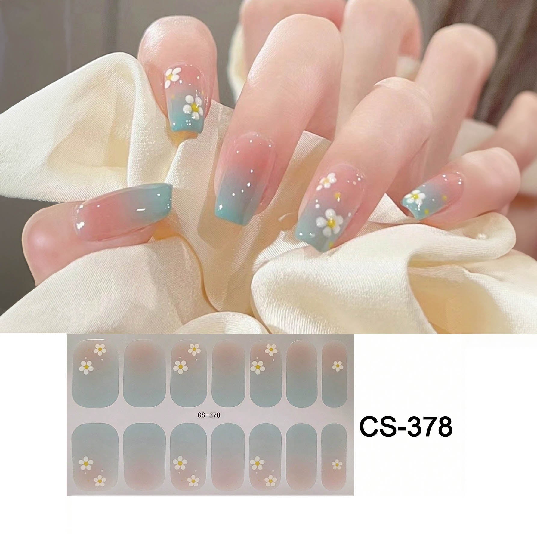 ملصقات مناكير كاملة الالتفاف – شريط أظافر ذاتي اللصق، مقاوم للماء وطويل الثبات، تصميم صيفي عصري لتزيين الأظافر CS-378 (شيت واحد)