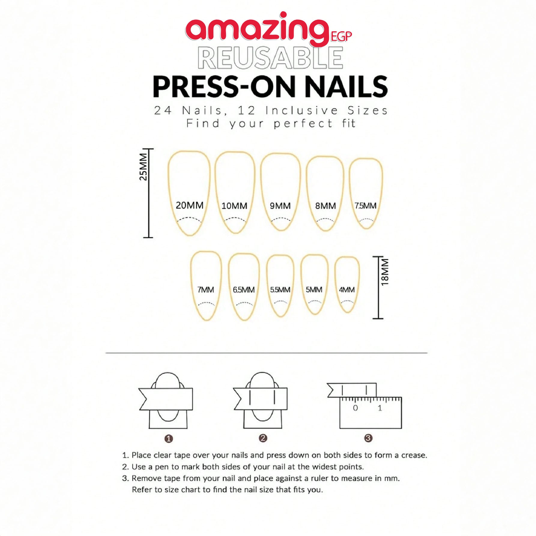 أظافر لاصقة قابلة لإعادة الاستخدام – 30 قطعة شكل لوزي بتدرّج وردي أنيق + لاصق جيلي ومبرد