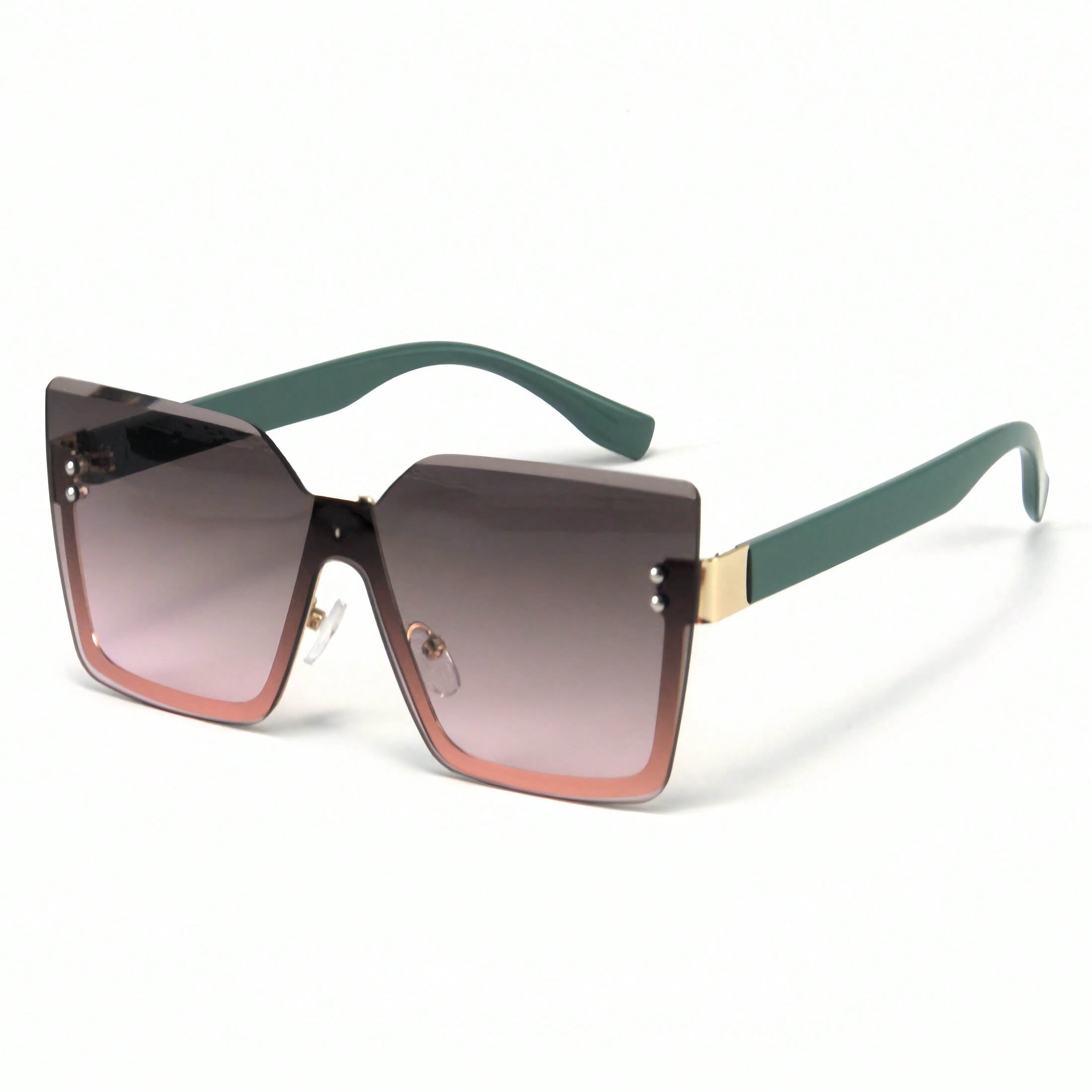 نظارات شمسية بإطار معدني نصف-بدون حواف مزينة بالراين – ستايل أوروبي/أمريكي أنيق للنساء