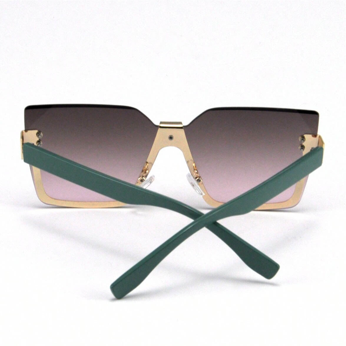 نظارات شمسية بإطار معدني نصف-بدون حواف مزينة بالراين – ستايل أوروبي/أمريكي أنيق للنساء