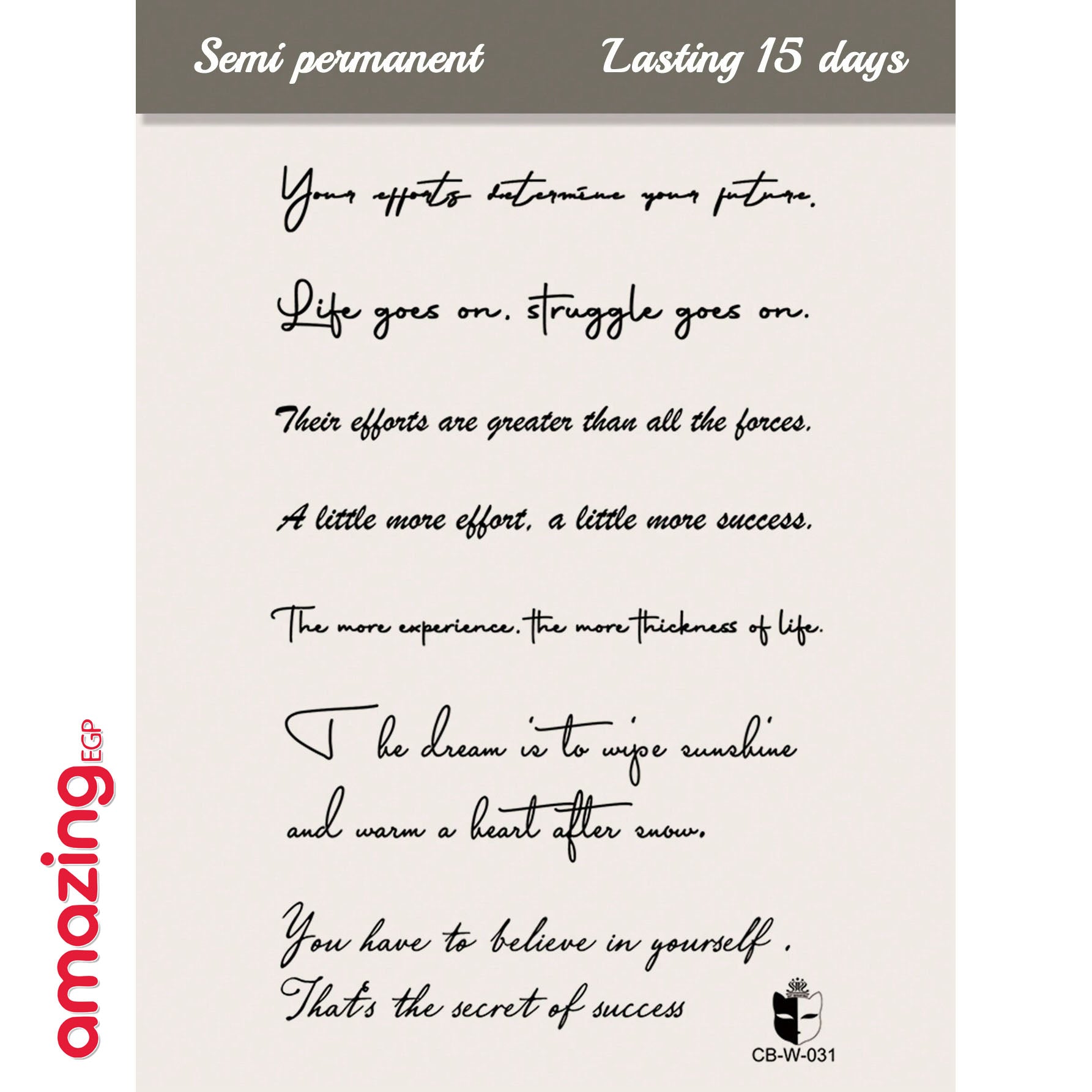 ملصق وشم كتابة , مقاوم للماء يدوم طويلاً نمط كتابة وشم يمكن التخلص منه للنساء ,حقيقي ملصق وشم , للنساء و بنات لمستلزمات الحفلات للنساء والاطفال (CB-W-031 |كتابة)