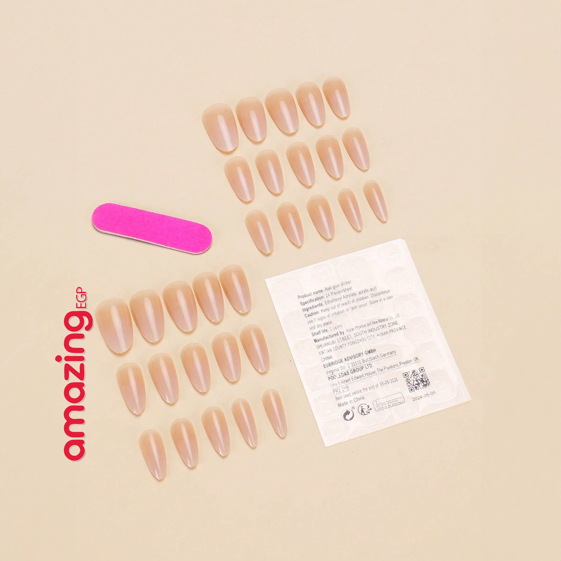أظافر صناعية لاصقة – شكل لوزي أنيق (30 قطعة) بتدرّج طبيعي + غراء جيلي + مبرد – قابلة للإزالة وإعادة الاستخدام