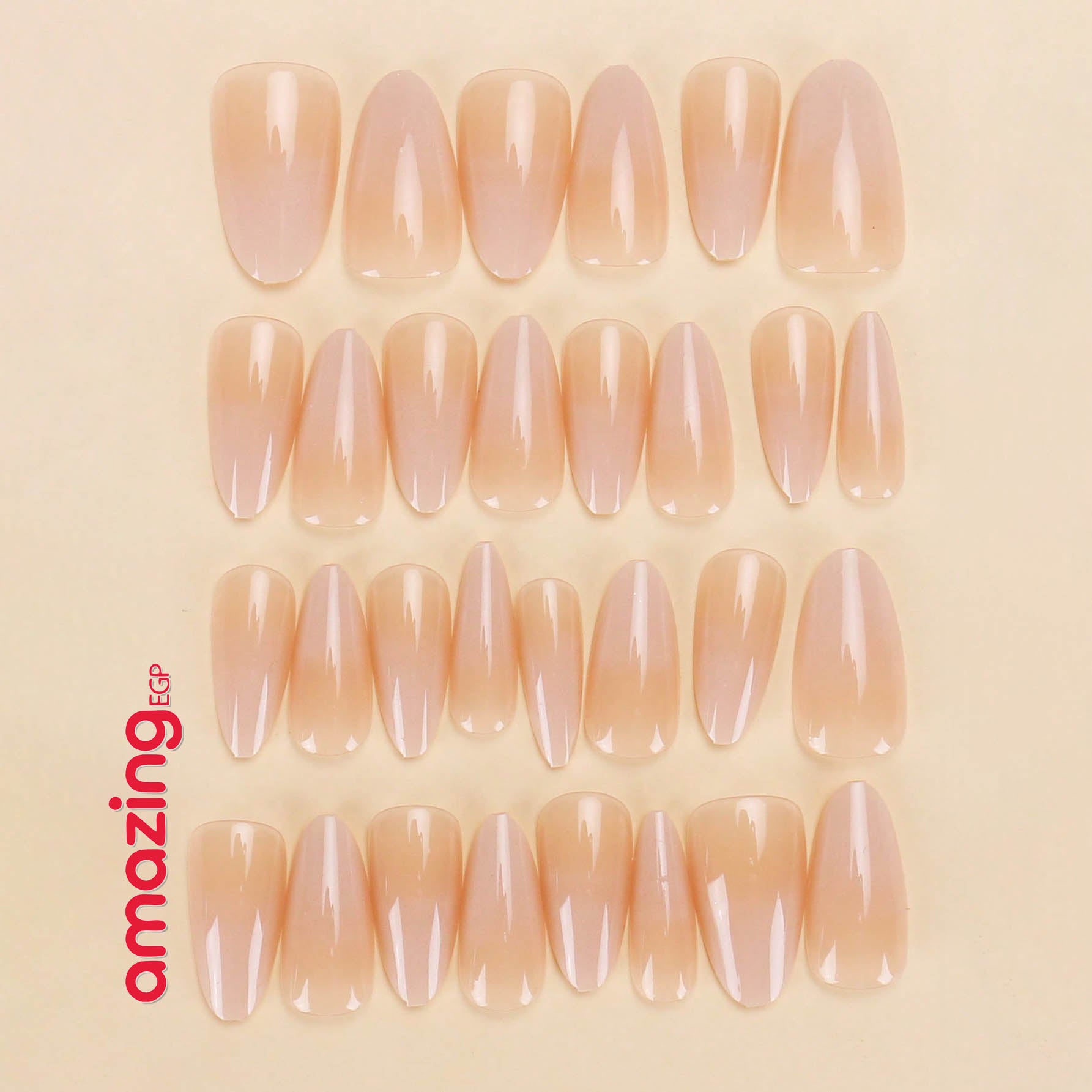 أظافر صناعية لاصقة – شكل لوزي أنيق (30 قطعة) بتدرّج طبيعي + غراء جيلي + مبرد – قابلة للإزالة وإعادة الاستخدام