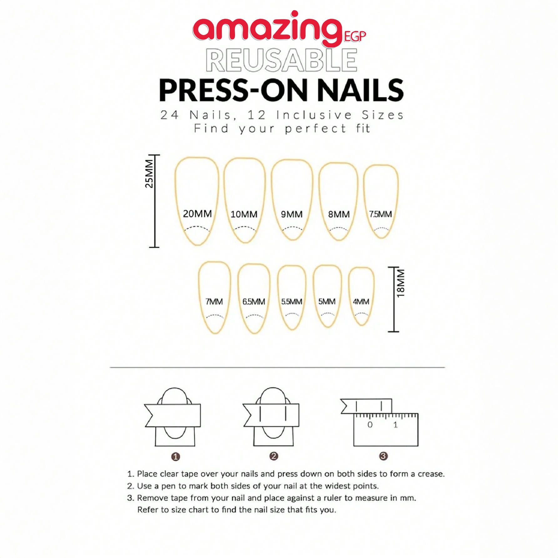 أظافر صناعية لاصقة – شكل لوزي أنيق (30 قطعة) بتدرّج طبيعي + غراء جيلي + مبرد – قابلة للإزالة وإعادة الاستخدام