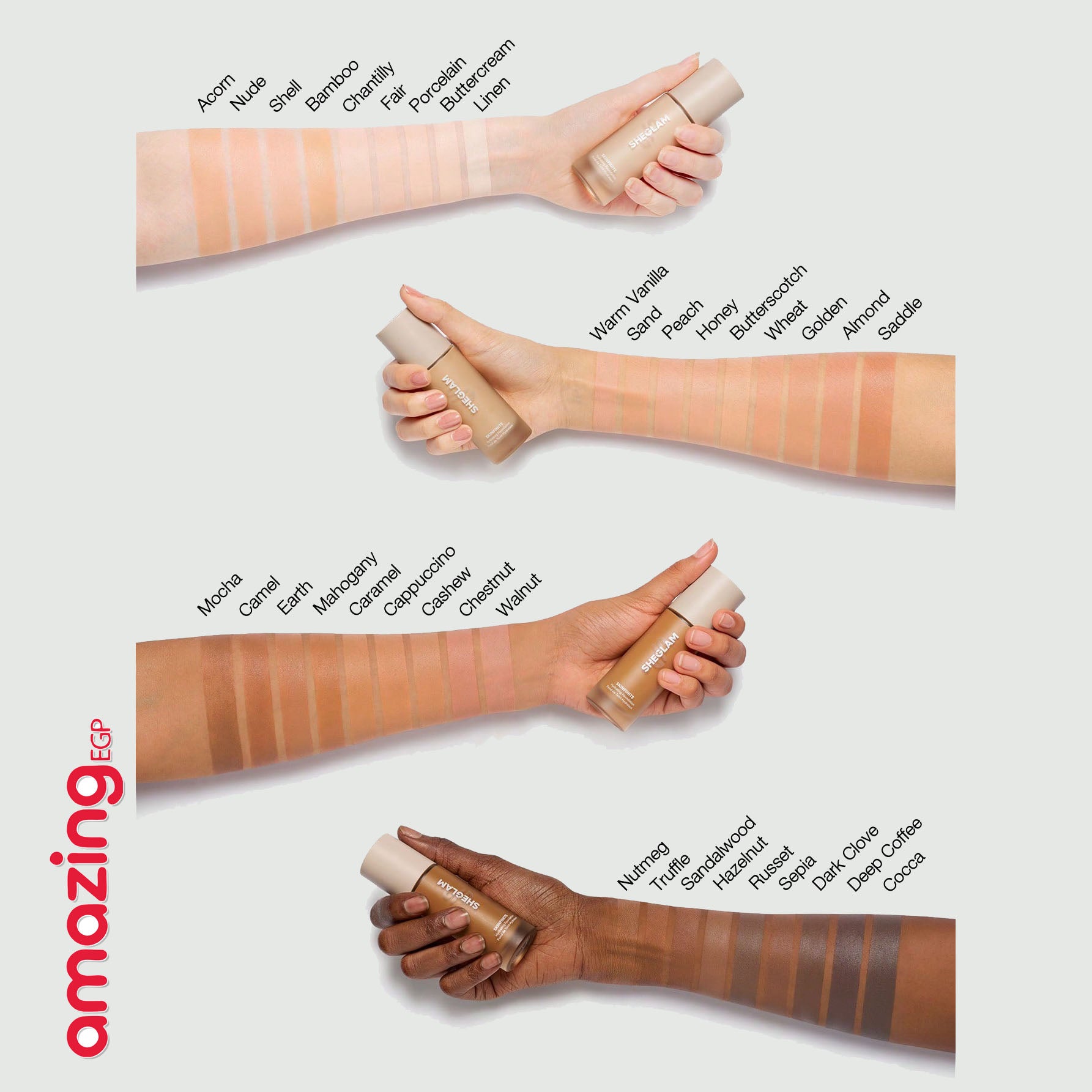 SHEGLAM Skinfinite عيِّنة كريم أساس مرطِّب بلمسة ندية – تغطية متوسطة قابلة للبناء، مظهر طبيعي خفيف، خالٍ من العطور والكحول، نباتي  –عينة 1.5 جم (Shade: Shell)
