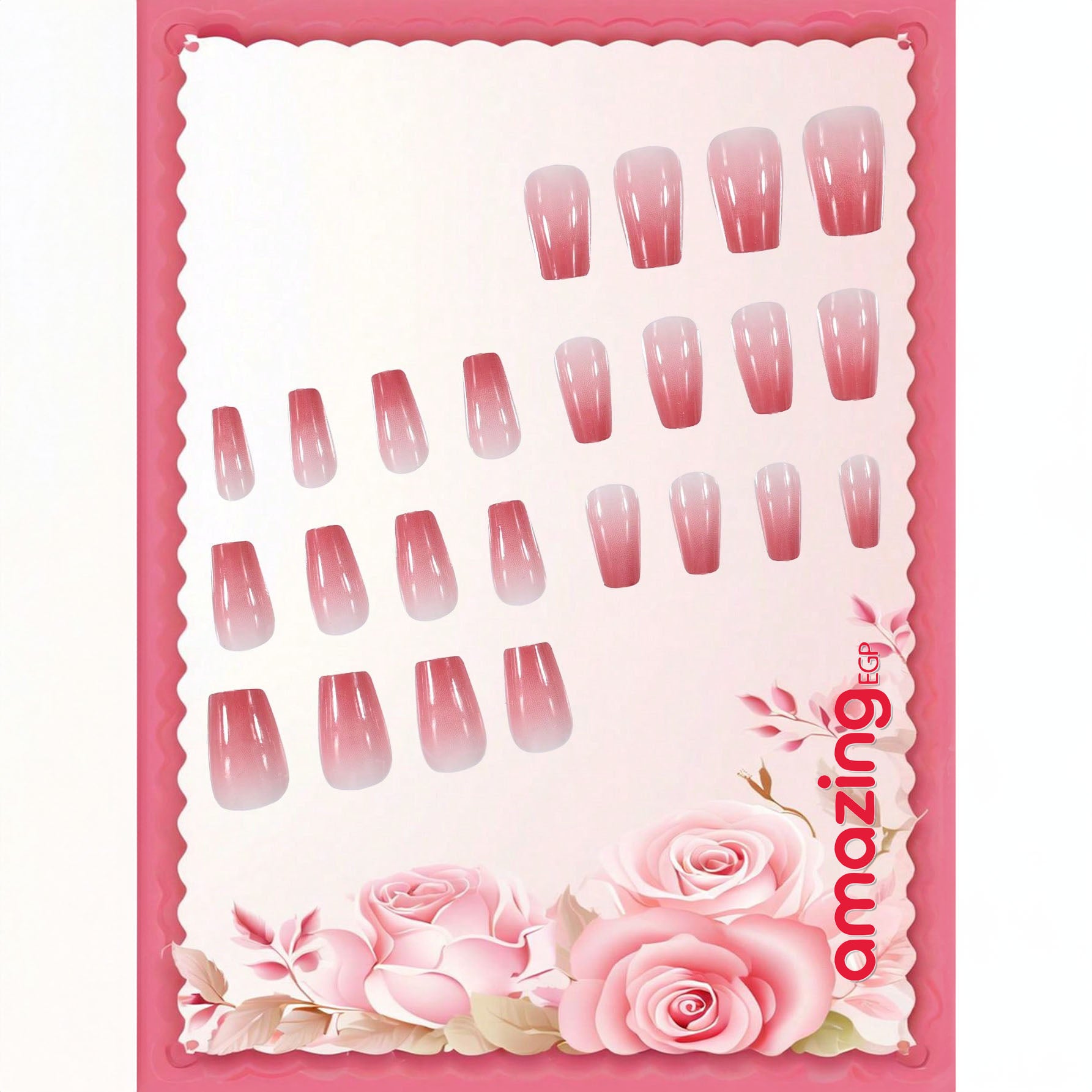 أظافر ضغط قابلة لإعادة الاستخدام – 24 قطعة شكل تابوت طول متوسط بتدرّج خوخي + لاصق جيلي ومبرد صغير