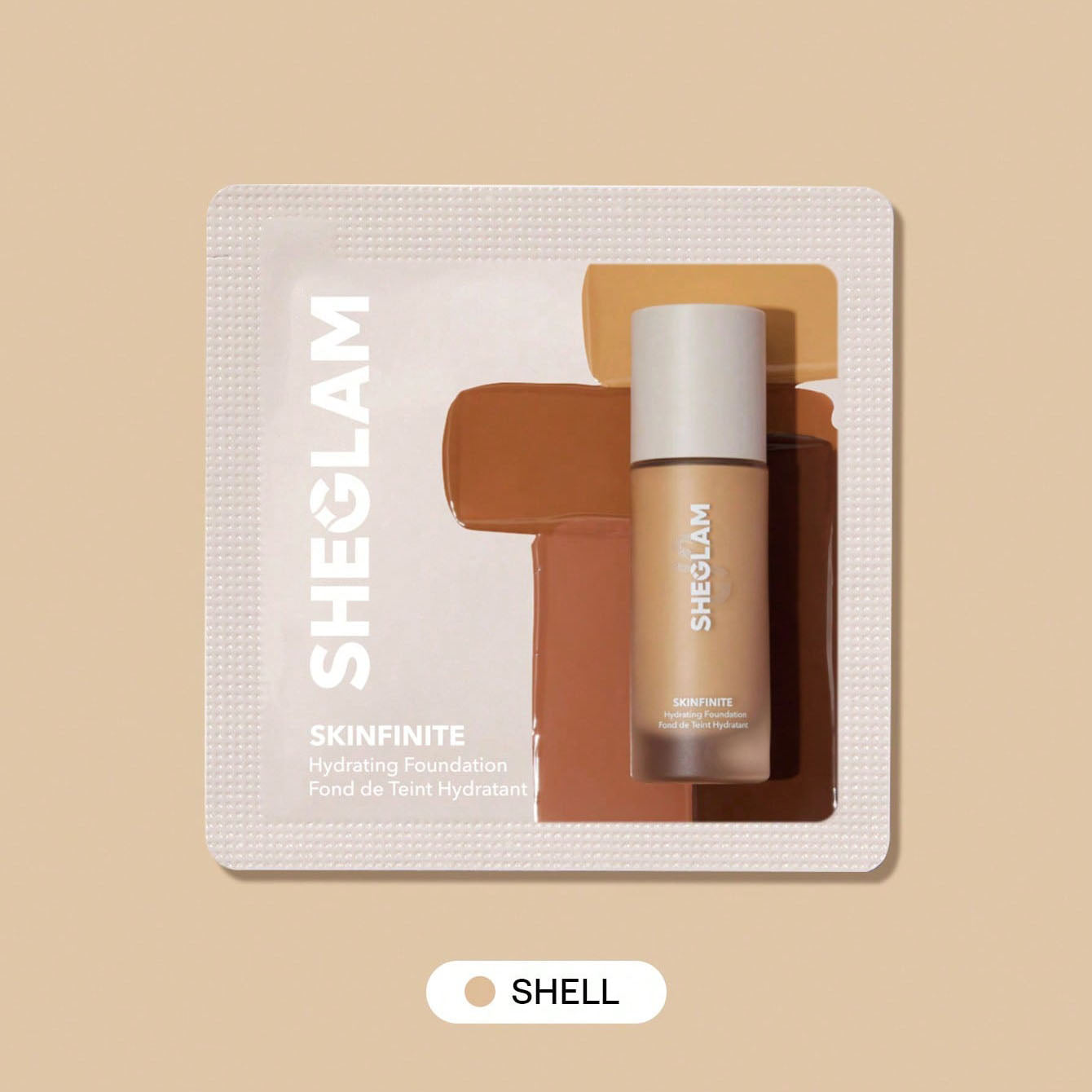 SHEGLAM Skinfinite عيِّنة كريم أساس مرطِّب بلمسة ندية – تغطية متوسطة قابلة للبناء، مظهر طبيعي خفيف، خالٍ من العطور والكحول، نباتي  –عينة 1.5 جم (Shade: Shell)