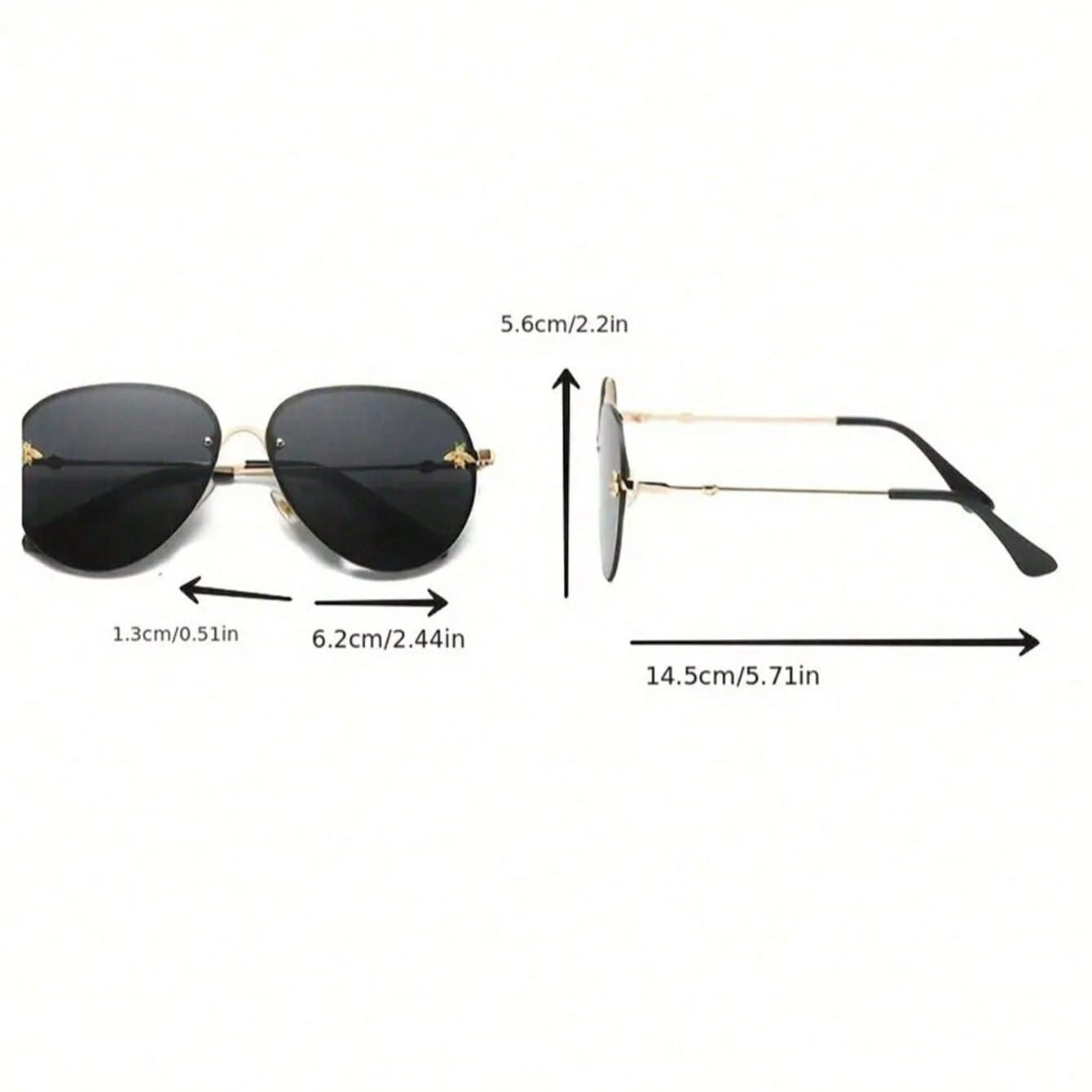 نظارة شمس أنيقة بإطار معدني وتفاصيل نحلة عتيقة – عدسات سوداء UV400 مقاومة للتوهج