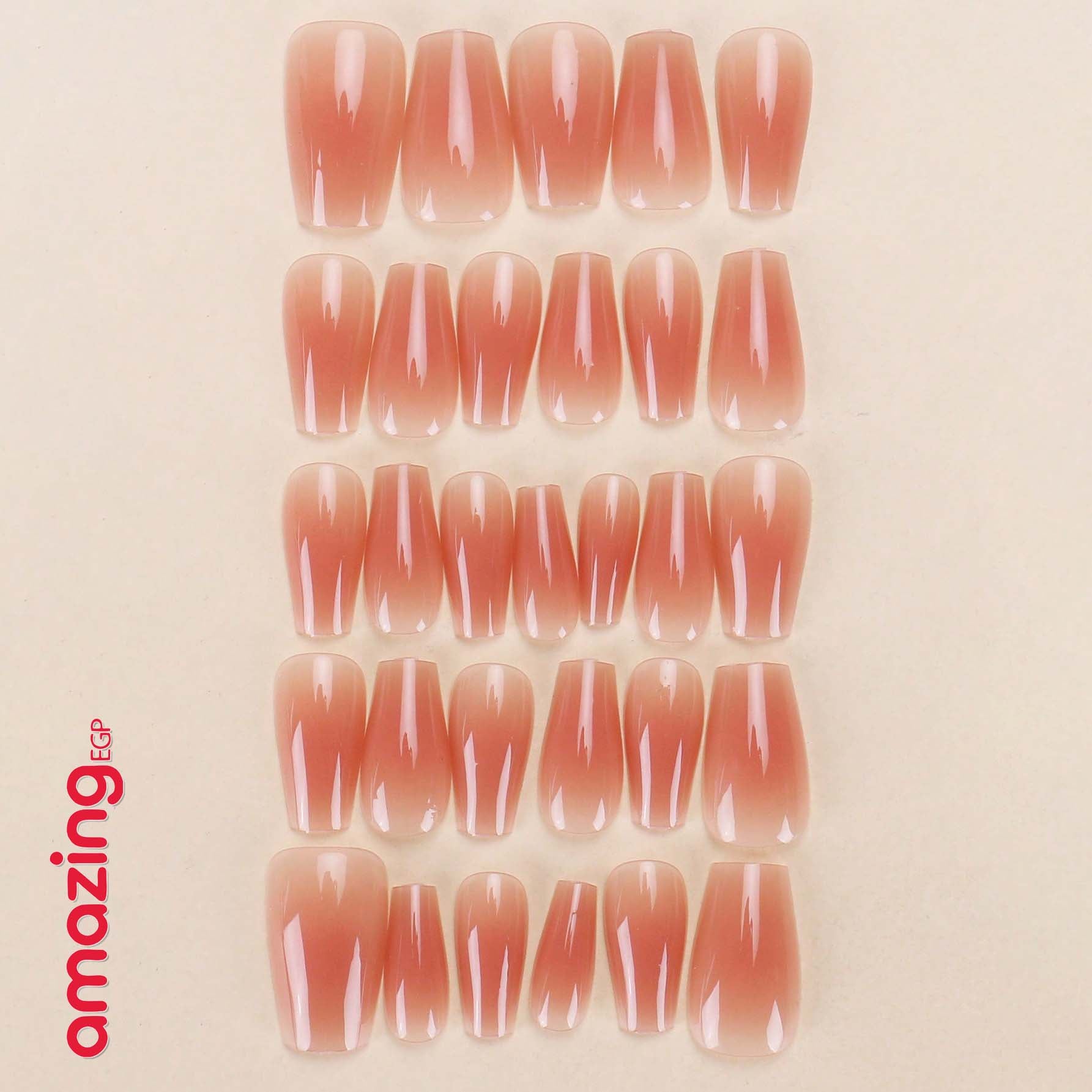 الأظافر الصناعية القصيرة شبه المنحرفة، رقع أظافر فرنسية بسيطة – 30 قطعة شكل لوزي بتدرّج وردي أنيق + لاصق جيلي ومبرد