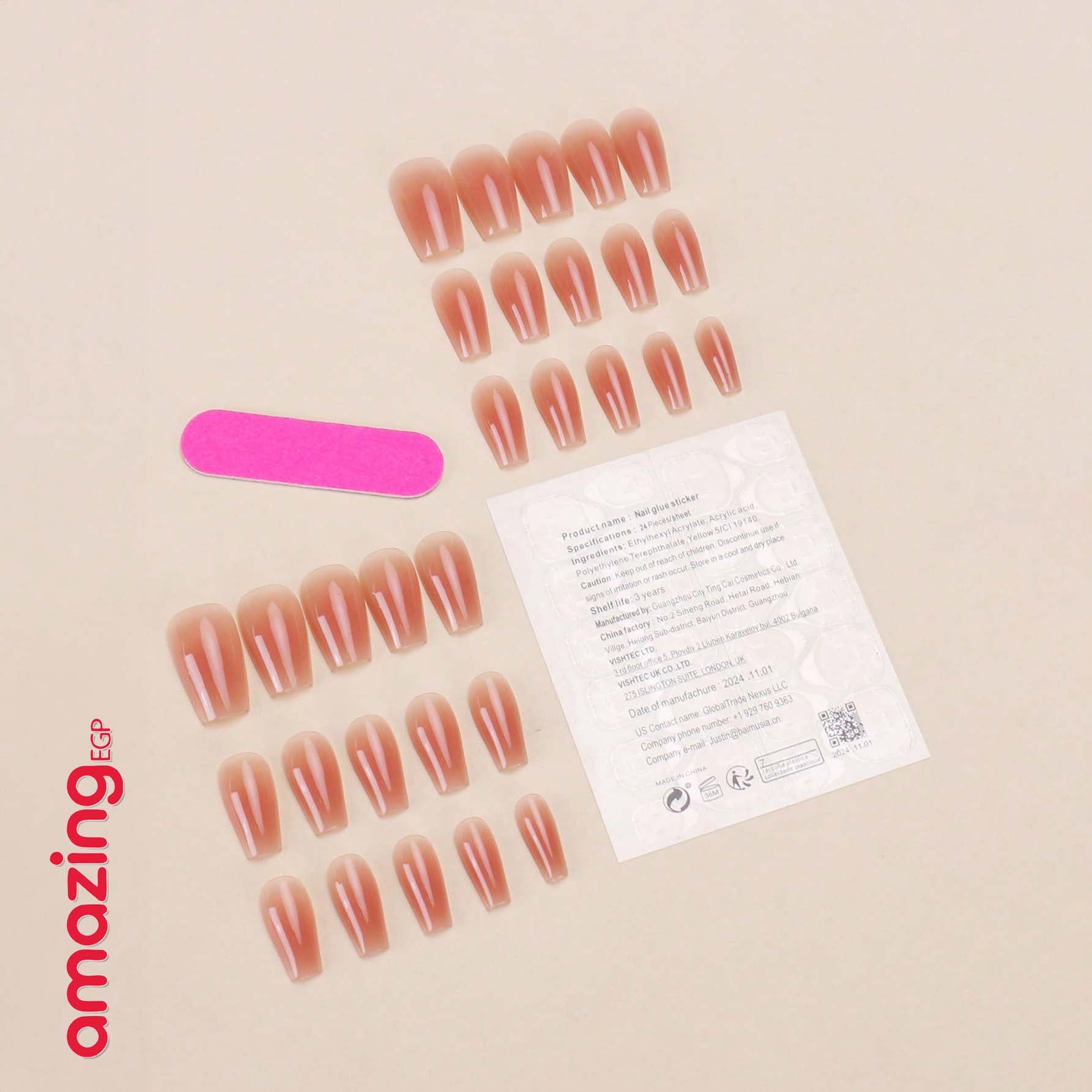 الأظافر الصناعية القصيرة شبه المنحرفة، رقع أظافر فرنسية بسيطة – 30 قطعة شكل لوزي بتدرّج وردي أنيق + لاصق جيلي ومبرد