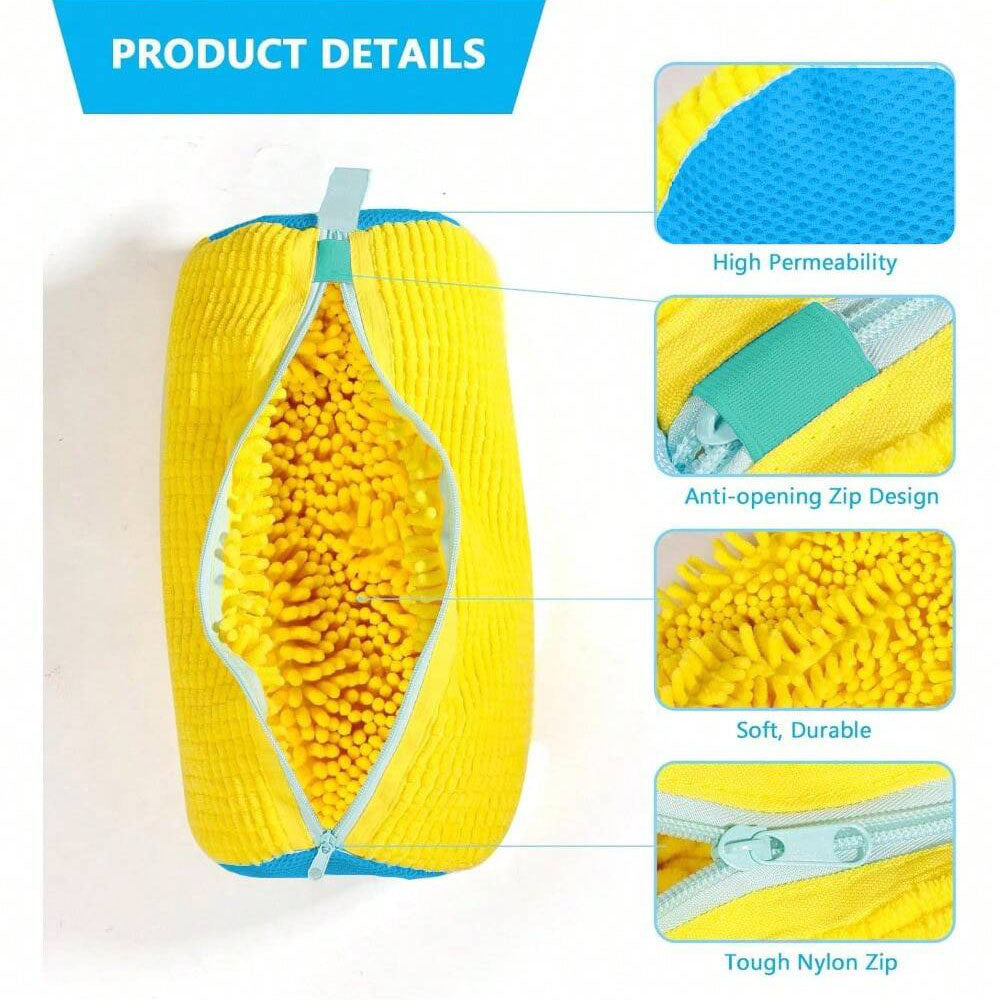 كيس غسيل الأحذية للغسالة أكياس للغسالة لكل أنواع الأحذية - أصفر ذو سحاب أزرق، أكياس غسيل واقية مبطنة بالفرو لداخلها، مثالية للحذاء الرياضي والأحذية اليومية، أكياس غسيل – أصفر بسحاب أزرق | 1 قطعة