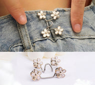 مشبك شدّ خصر للجينز قابل للتعديل  المزينة بأبزيمة الزهور  – أزرار خصر فورية بدون خياطة، طقم 2 للبناطيل والتنانير | الزهور