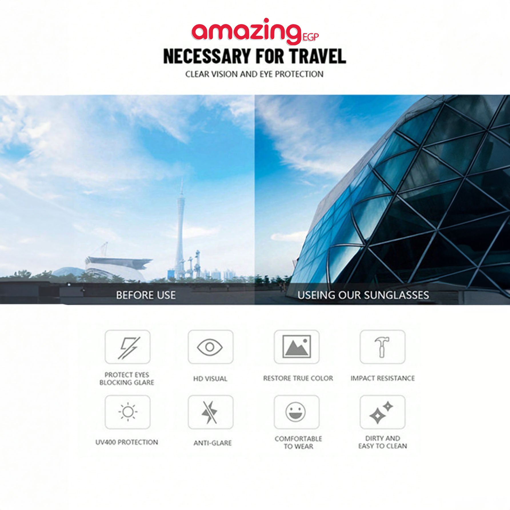 نظارة كبيرة الحجم للنساء بتصميم حديث — بدون إطار بعدسات متدرجة وحروف معدنية منقوشة على الذراعين، لإطلالات الشاطئ والعطلات والسفر