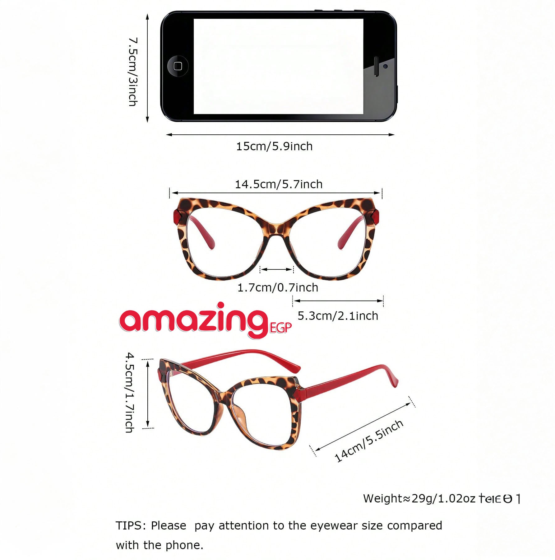 نظارات حماية من الضوء الأزرق للكمبيوتر بإطار عين القطة بطبعة النمر – عدسات شفافة UV400، وزن خفيف – نقشة نمر/أذرع حمراء